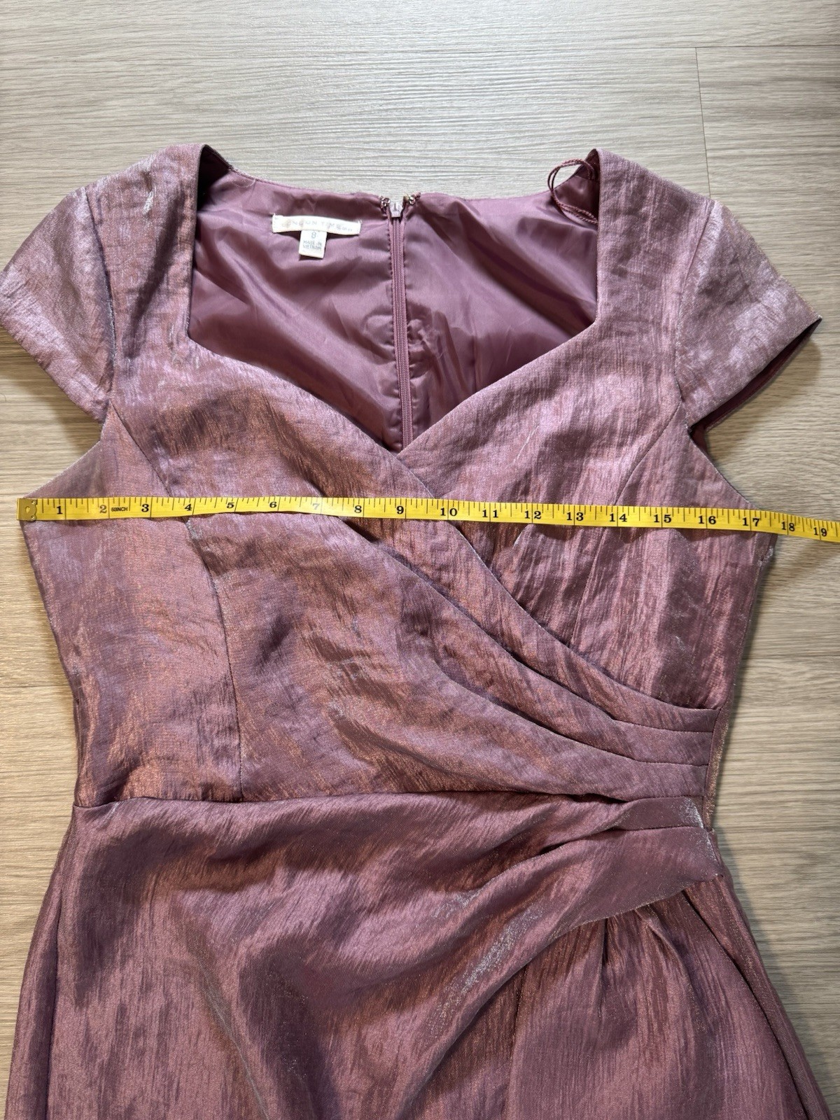 London Times Shimmer Purple Side Drape Short Sleeve Sheath Cocktail Dress 8