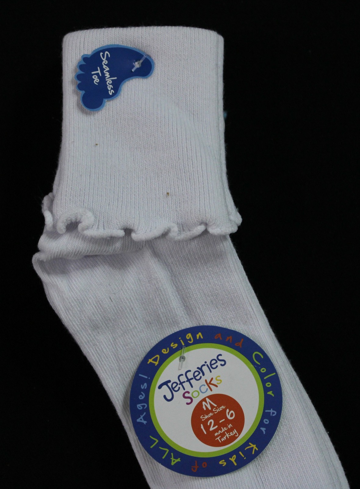 Jeffries Socks Girls’ 2-Pair Seamless Turn Cuff Socks DH3 White Medium NWT