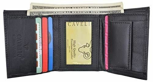 Cavelio Premium Leather Men’s Small Trifold Credit Card ID Holder Wallet with Co