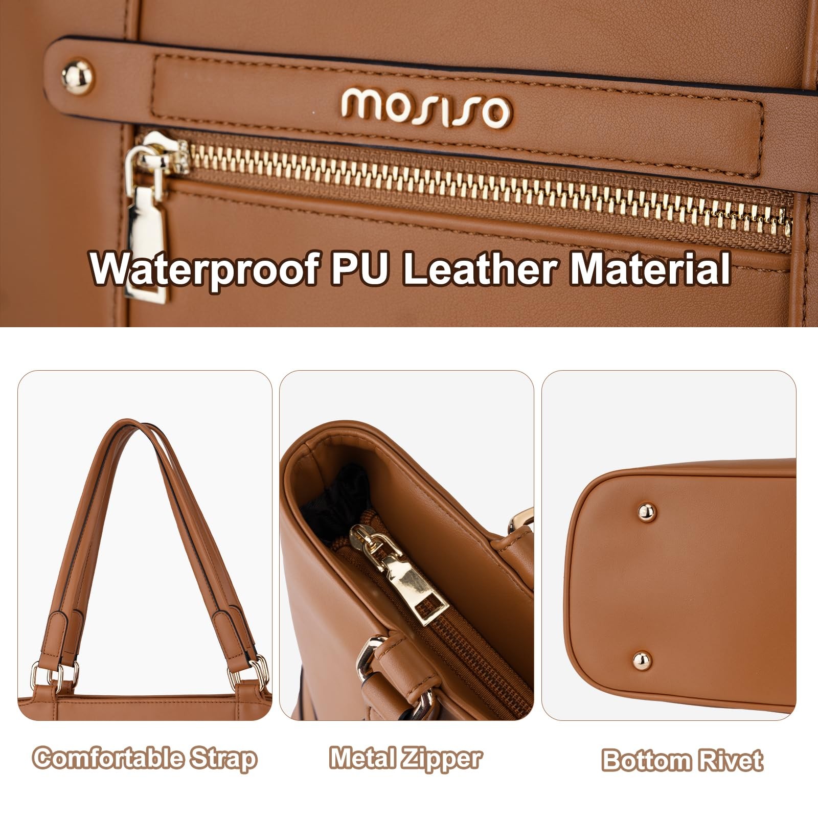 MOSISO Soft PU Leather Satchel Purses for Women, Stylish Large, Brown