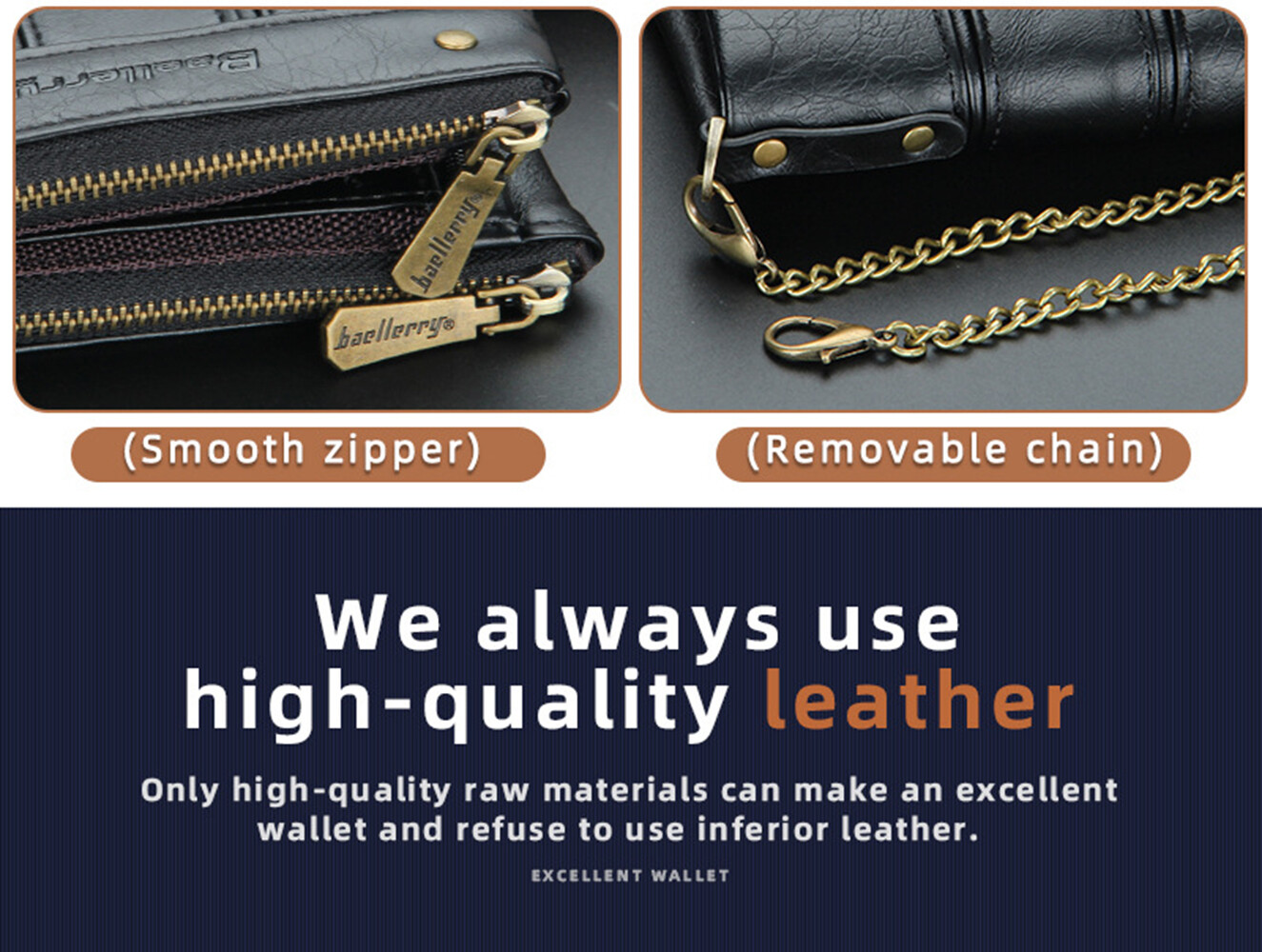 Men Men’s C2 Leather Wallet with Chain ID Credit Card Holder Double Zipper Coin