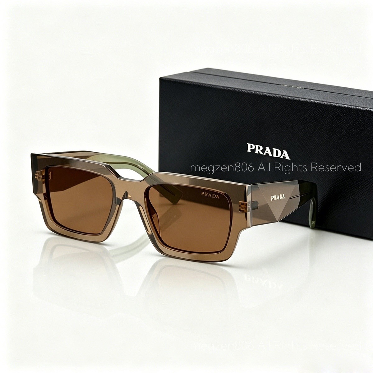 Prada SPR B17 Sunglasses for Women/Men Square Authentic Transparent Brown New