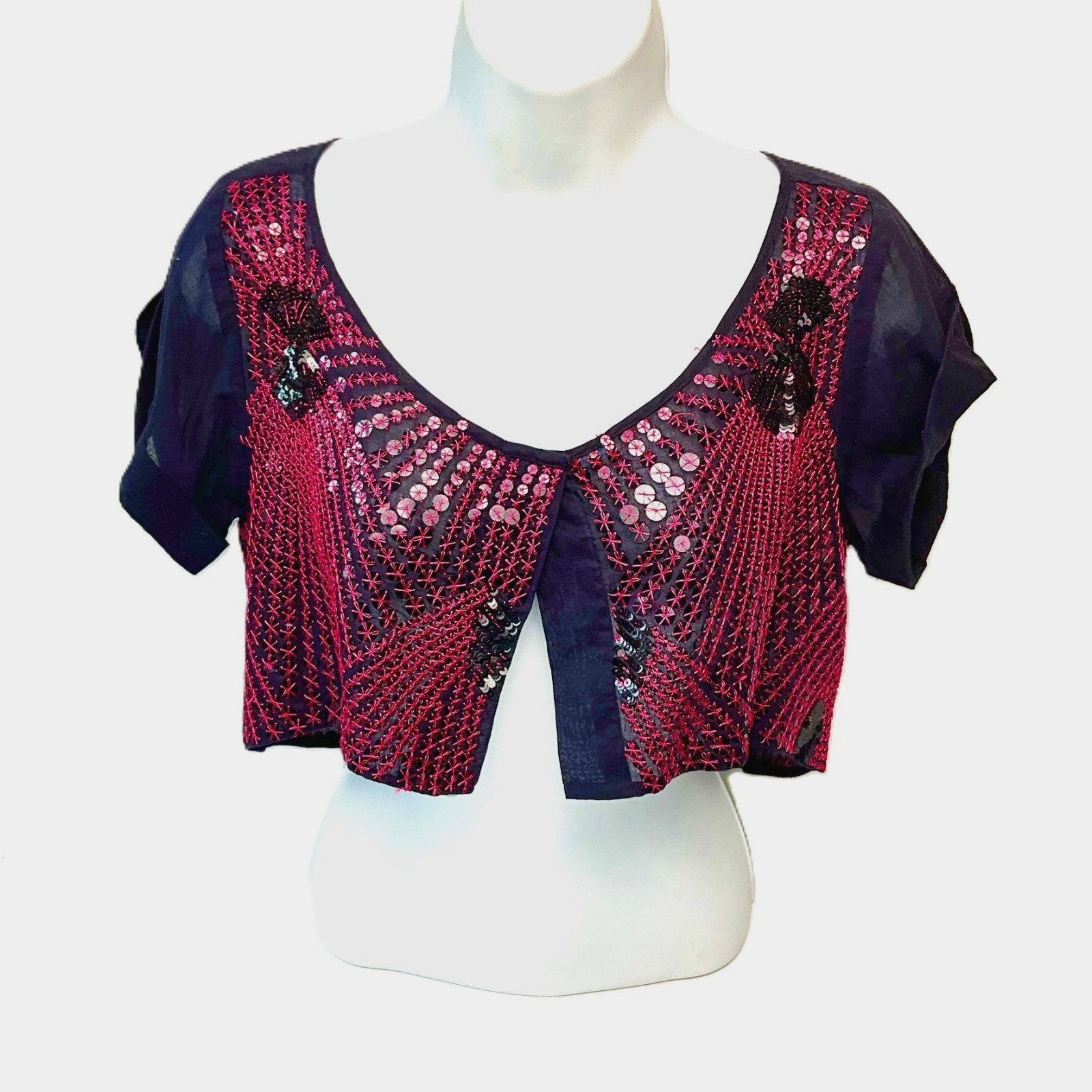 Patrizia Pepe Embellished Cropped Cotton Bolero Size IT42
