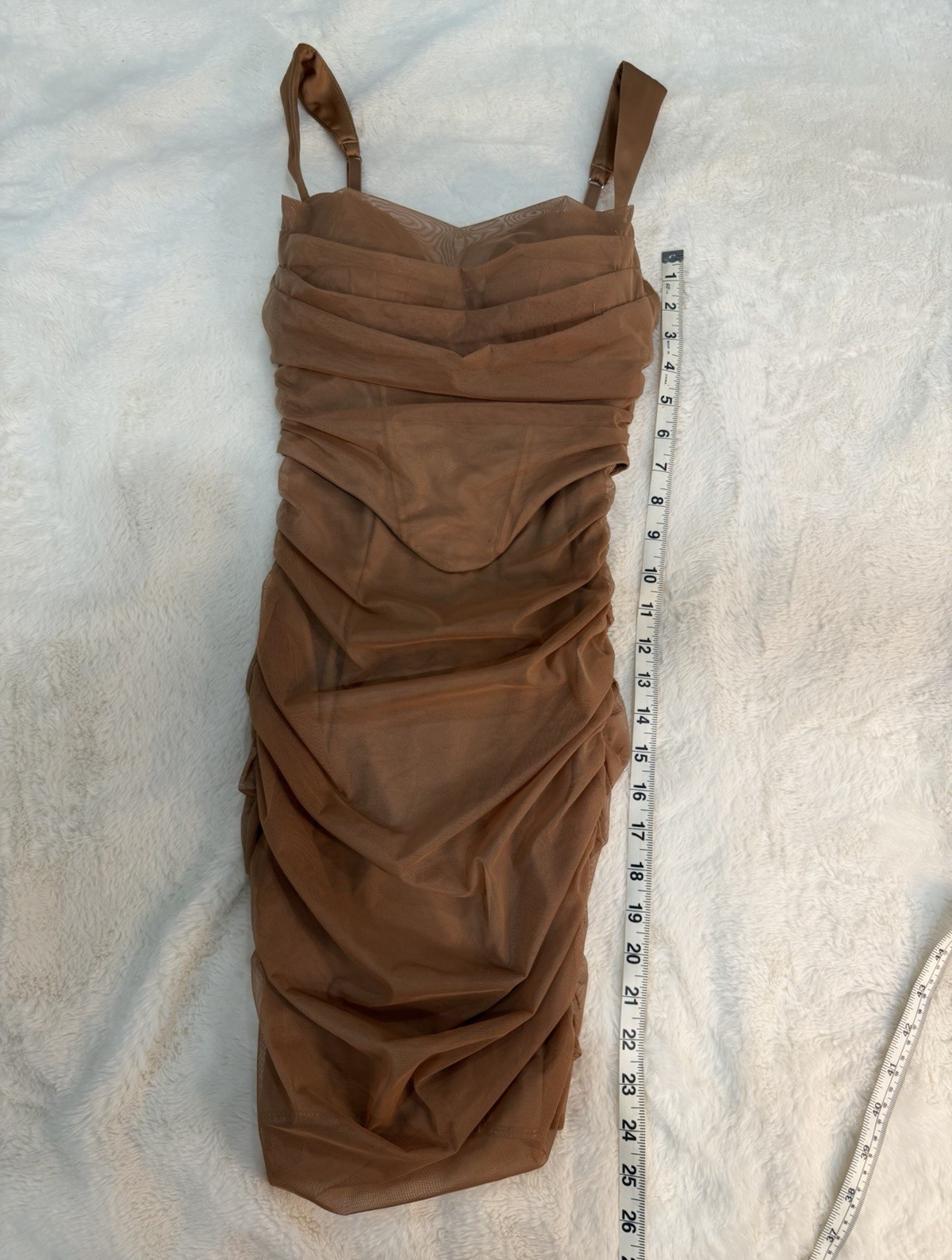 Oh Polly Brown Mesh Ruched Corst Bodycon Dress, Size US 0