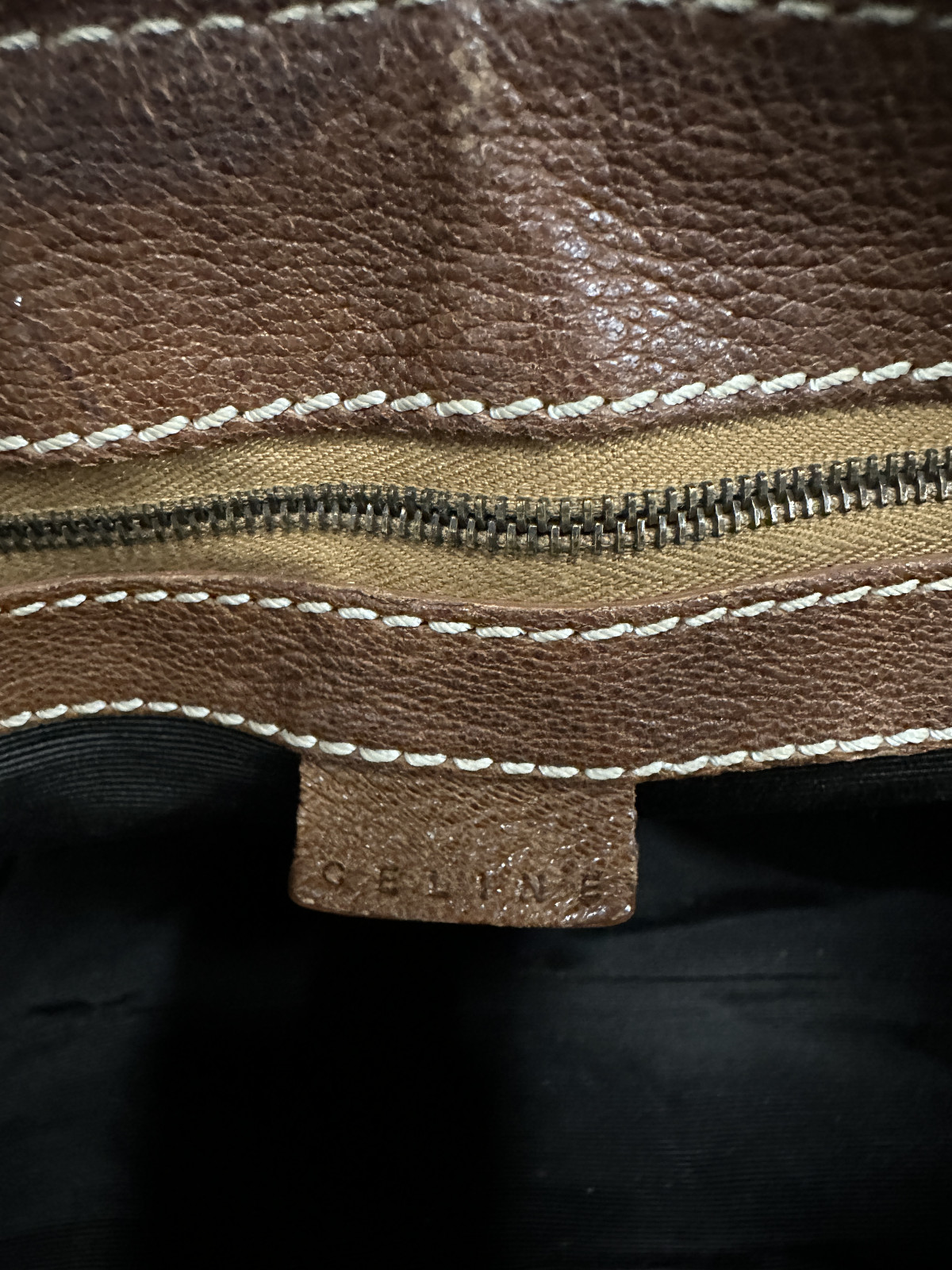 Celine Brown Leather Handbag Handle Purse Satchel Horse Buggy Logo Dust Bag Tags