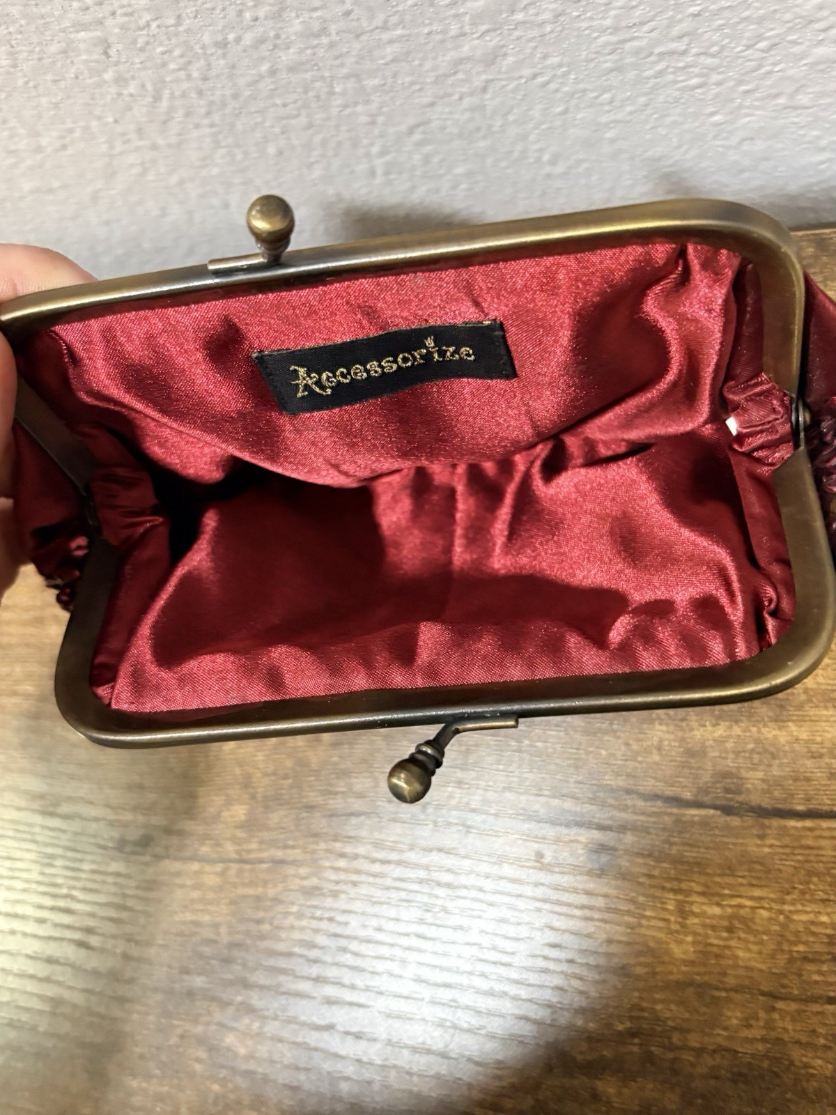 Accessorize Vintage Red & Burgundy Hand Beaded Evening Clutch / Coin Purse