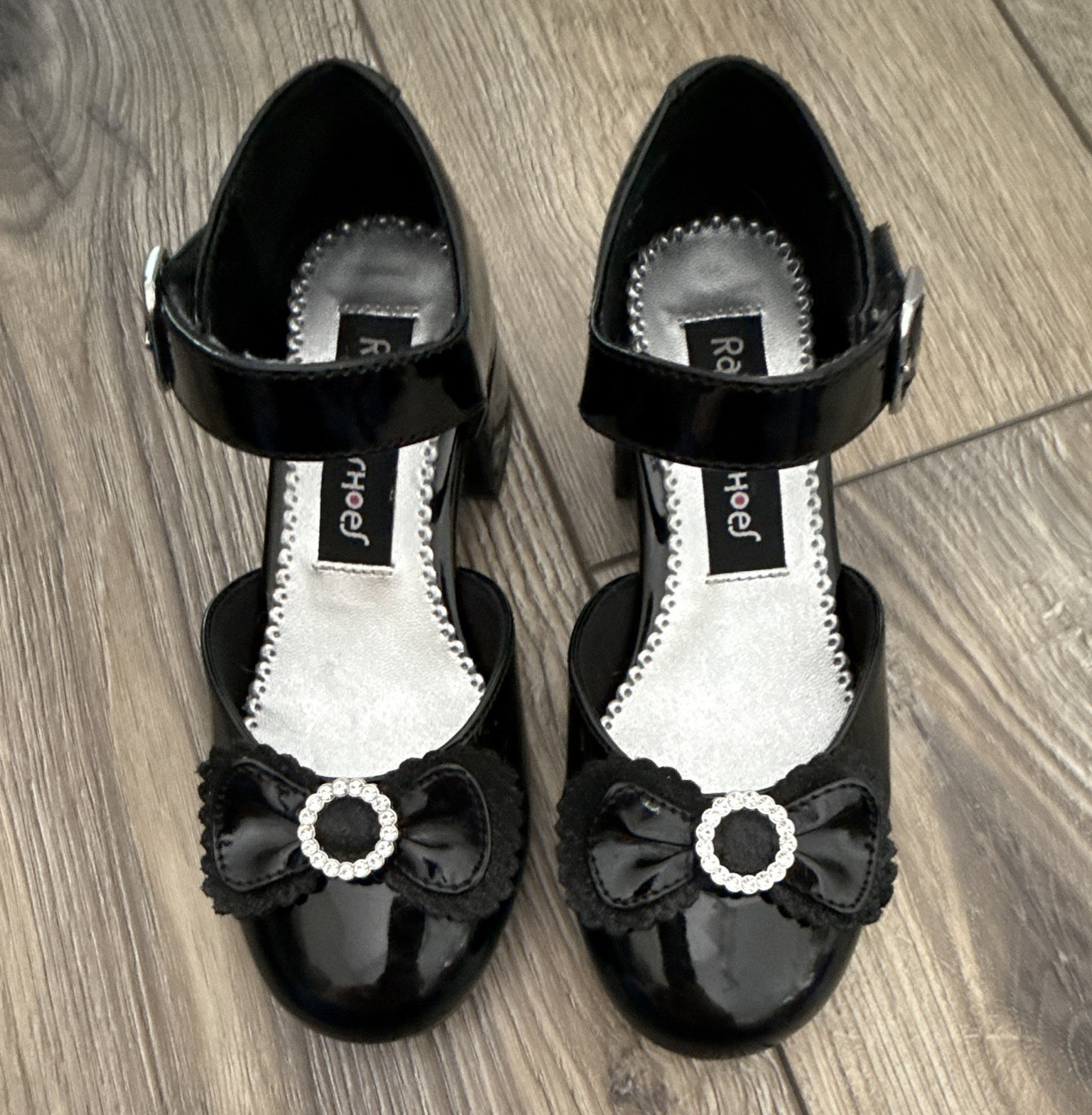 Rachel Shoe Black Patent Leather Mary Jane Ballet Flats Bow Rhinestone 12