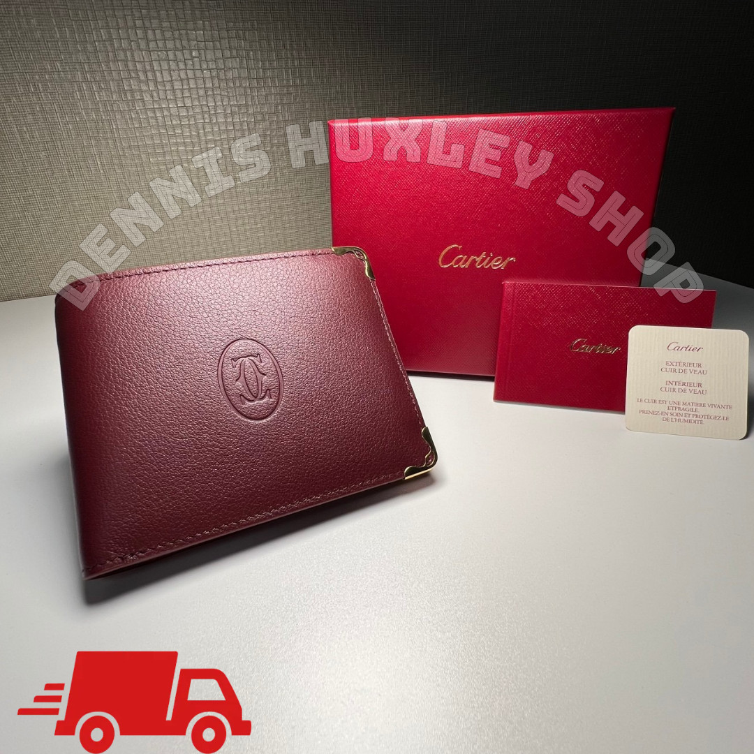 CARTIER Must De Cartier Burgundy Leather Wallet Collector Edition Complete Set