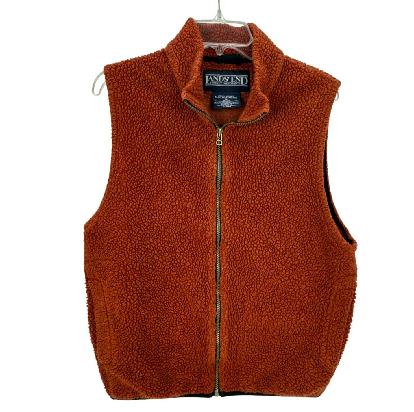 Lands’ End Men’s Sherpa Fleece Vest M 38-40 Rust Red Zip Up Pockets Outdoor USA