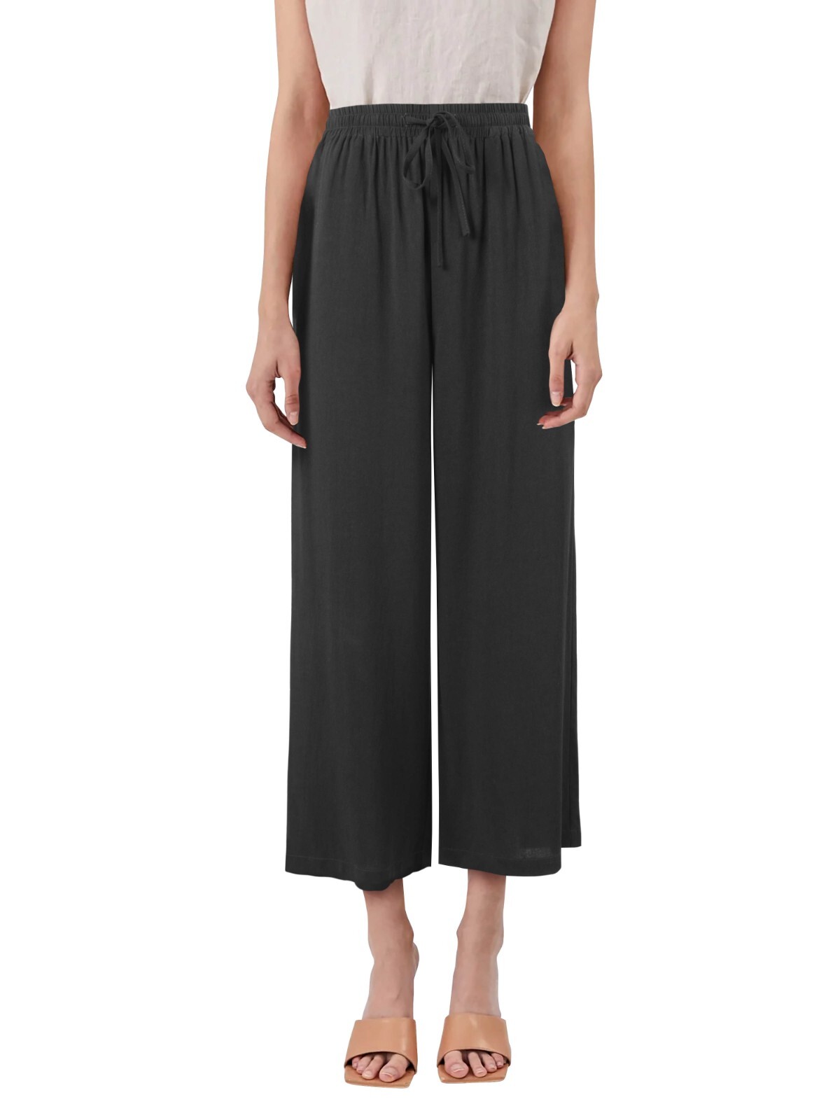 Womens Premium Capri Linen Pants Relaxed Fit Elastic Waist Cropped Trousers