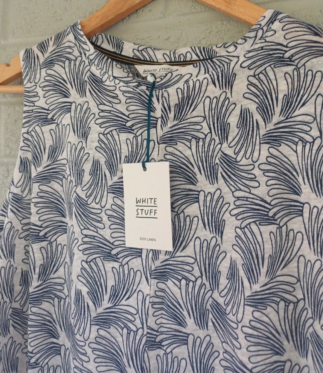 White Stuff Ladies Rylee Navy Print 100% Linen Vest Top Size 12
