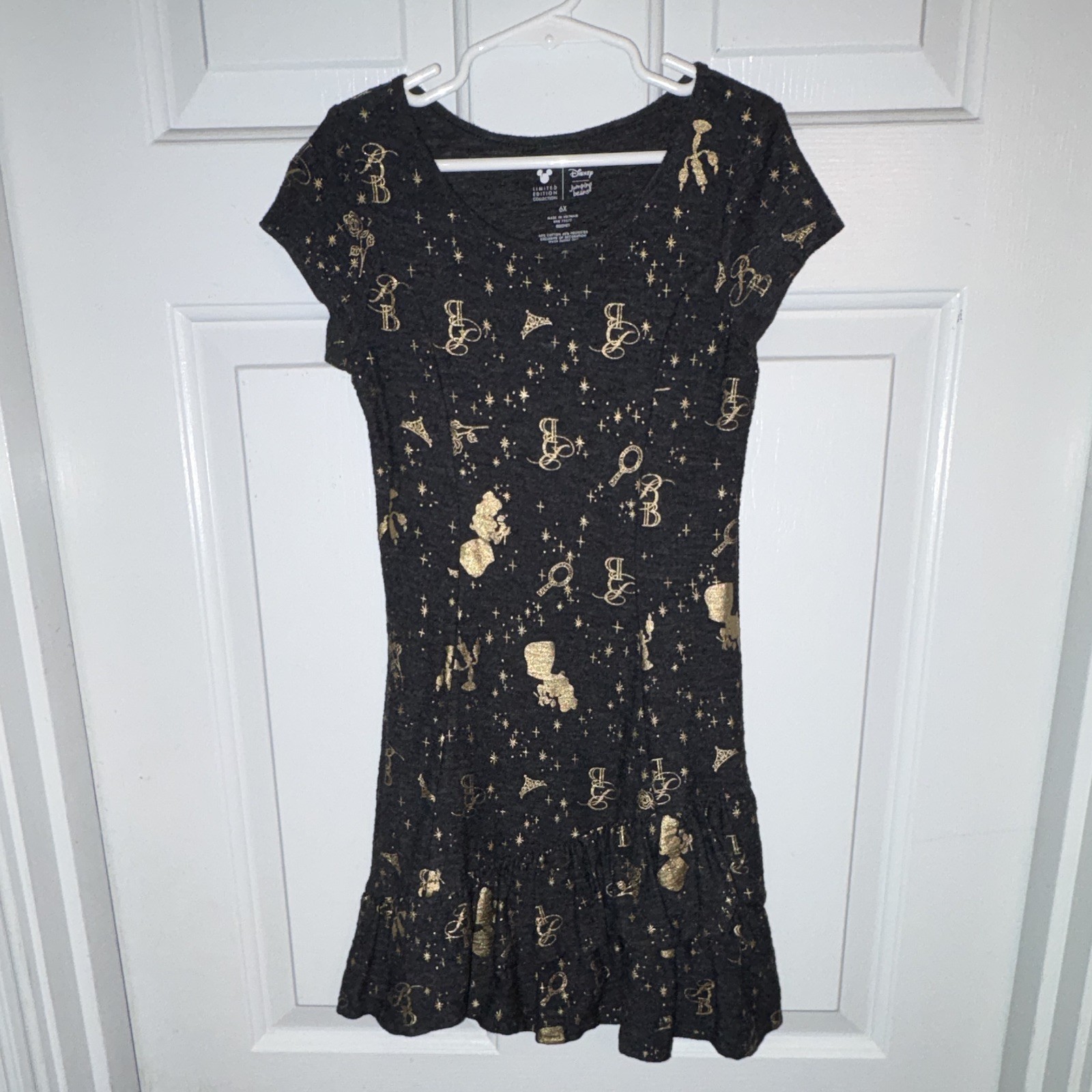 Disney Jumping Beans Limited Edition Princess Dress Black Gold Belle Ruffle Hem