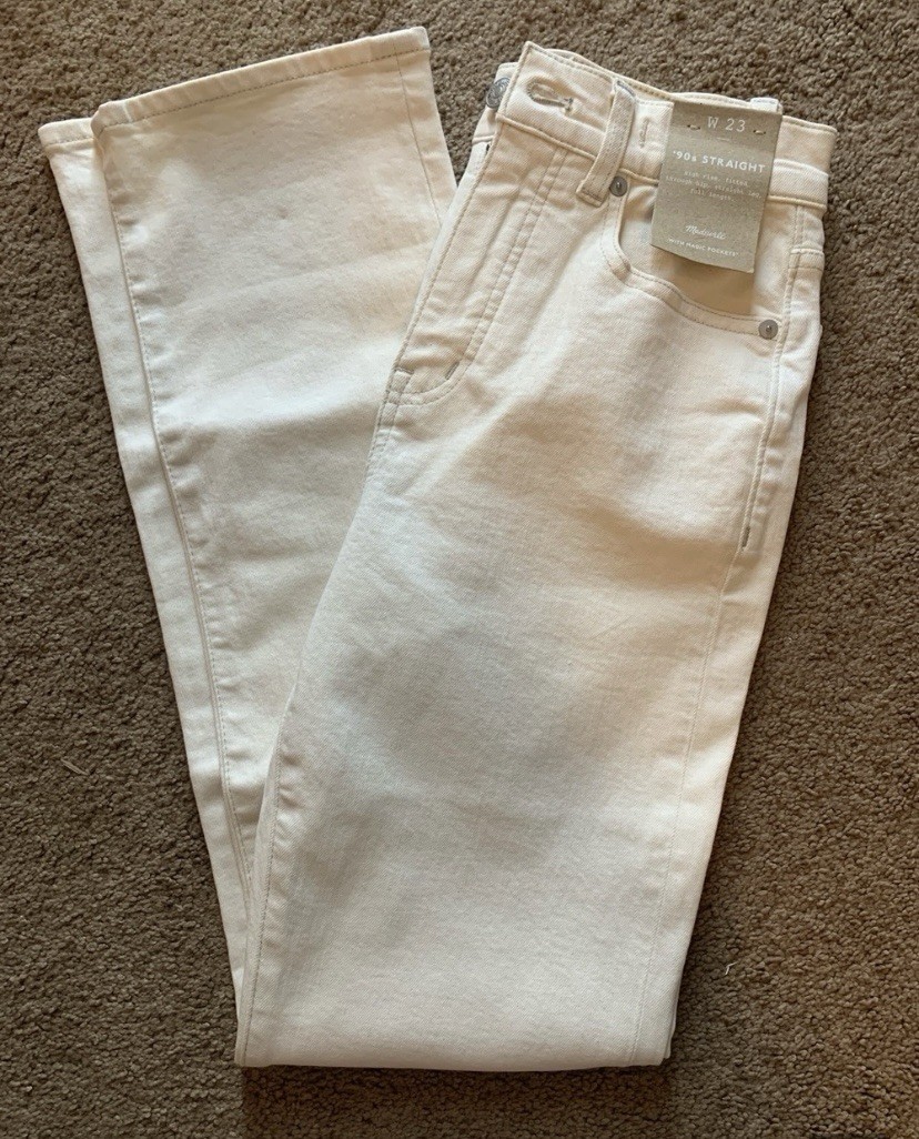 New Flattering Madewell Women’s 90s Straight Jean Cream Slight Stretch 5-Pocket