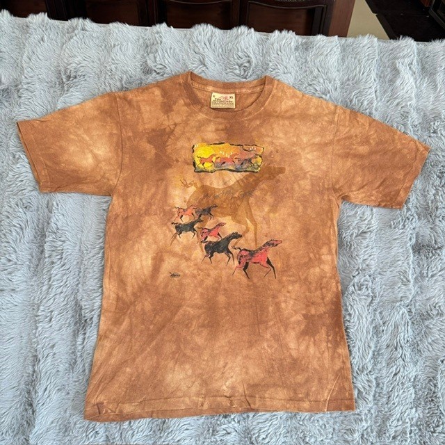 The Mountain Horse Cave Art Graphic Tie Dye T-Shirt Mens XL Brown Distressed