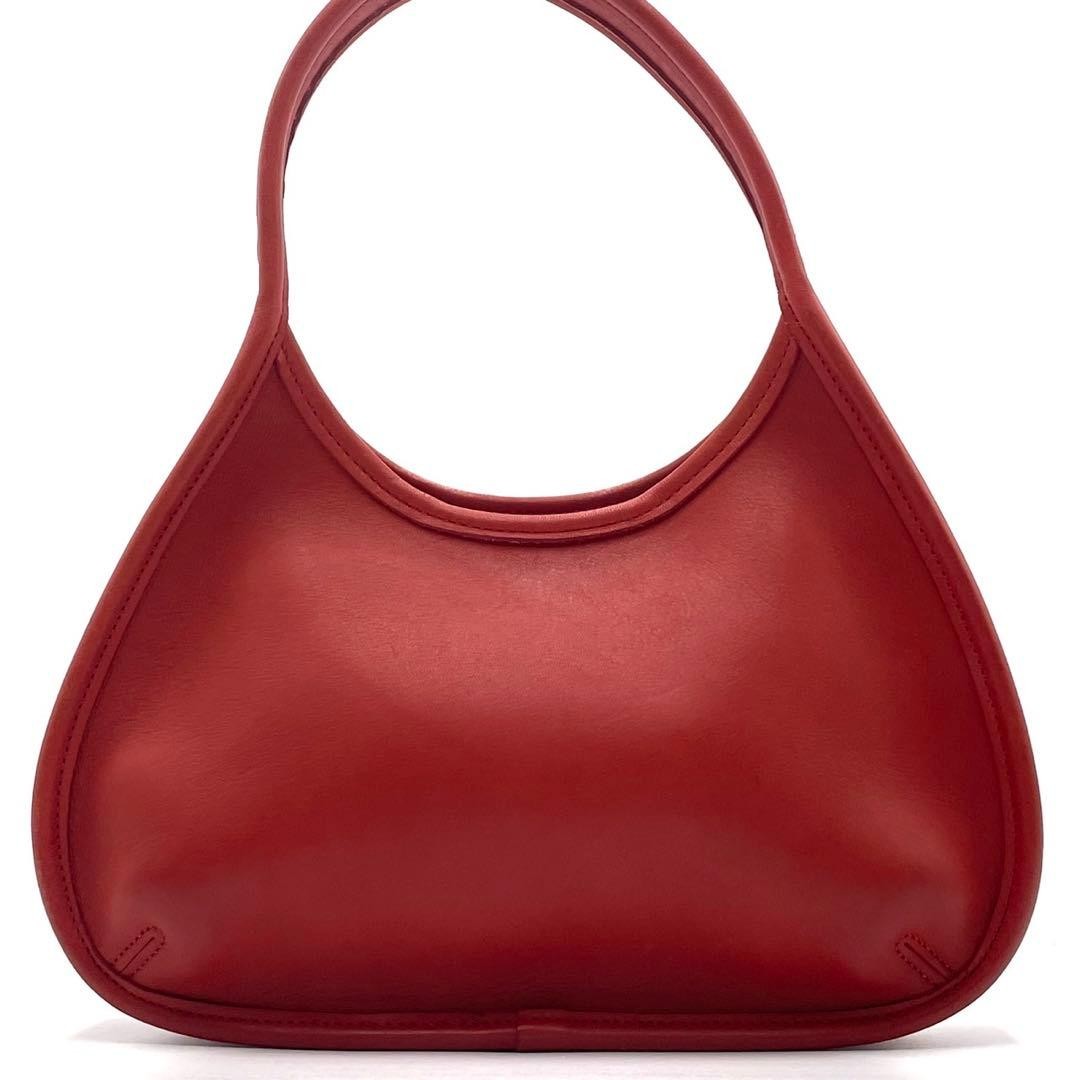 COACH 9027 Vintage Shoulder Hand Bag Magnetic Leather Red Gold Hardware Japan