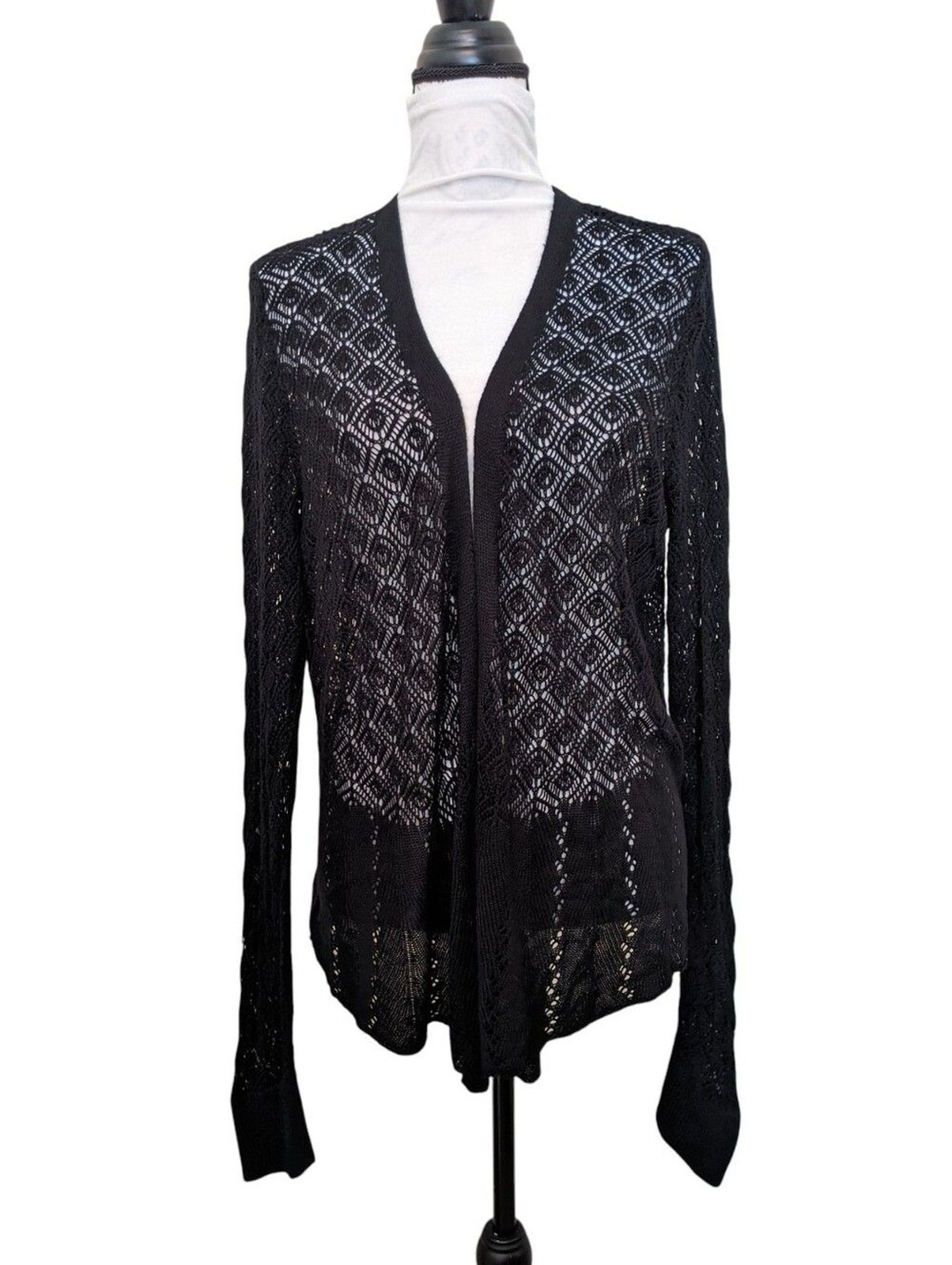 Grace Karin Black Open Weave Cardigan Long Size 2XL New