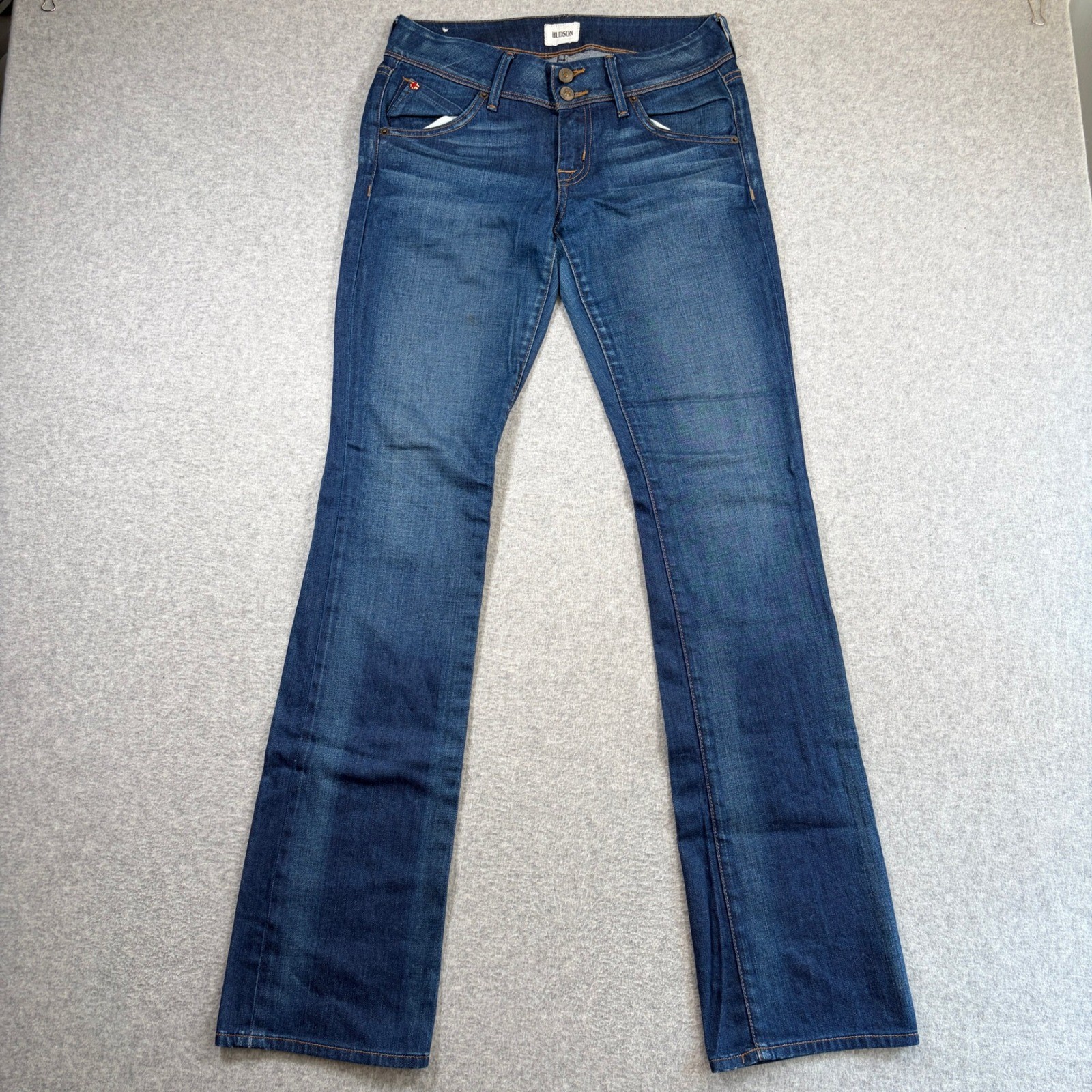 Hudson Beth Baby Boot Jeans Women 27 Blue Low Rise Flap Pocket 35″ Inseam