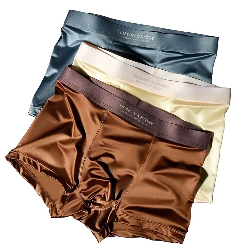 4PCS Men’s Ice Silk Underwear Breathable Boxer Shorts Seamless Satin Soft Briefs