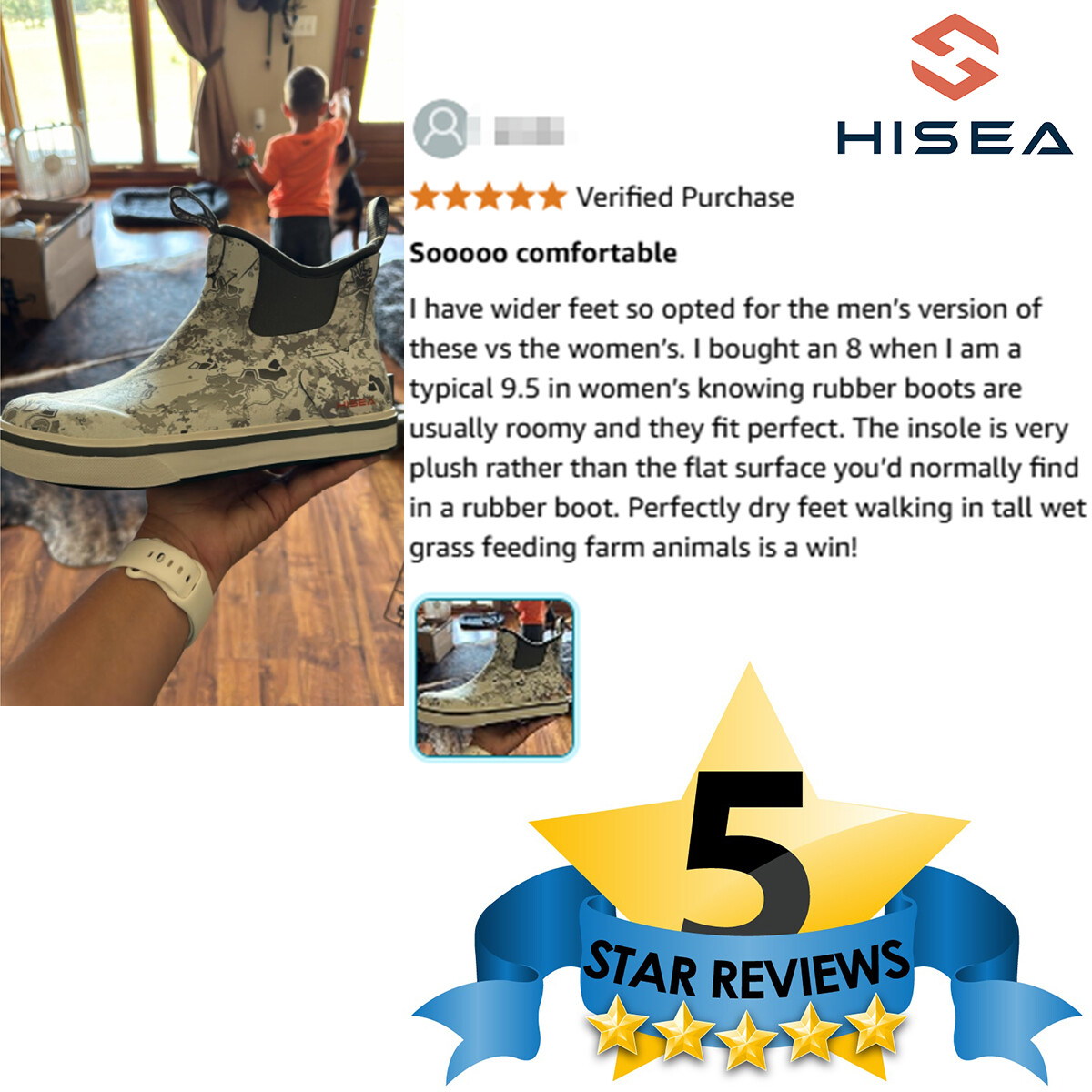 HISEA Men Ankle Deck Boots Waterproof Foam Fishing Outdoor Sport Rain Work Boots