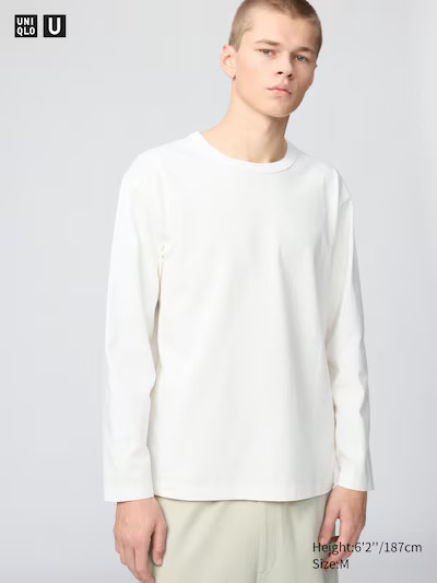 New Uniqlo U Women MenWashed Cotton T-Shirt | Long Sleeve White S M 100% Cotton