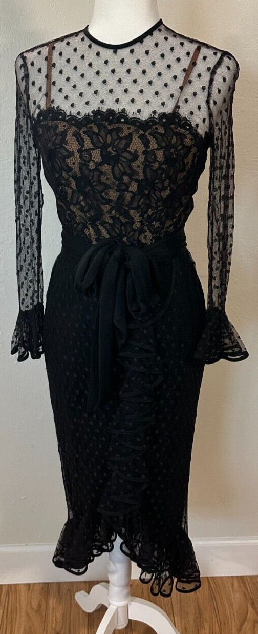 Vintage 60s Jack Bryan Illusion Lace Polka Dot Tulle Flouncy Cocktail Dress