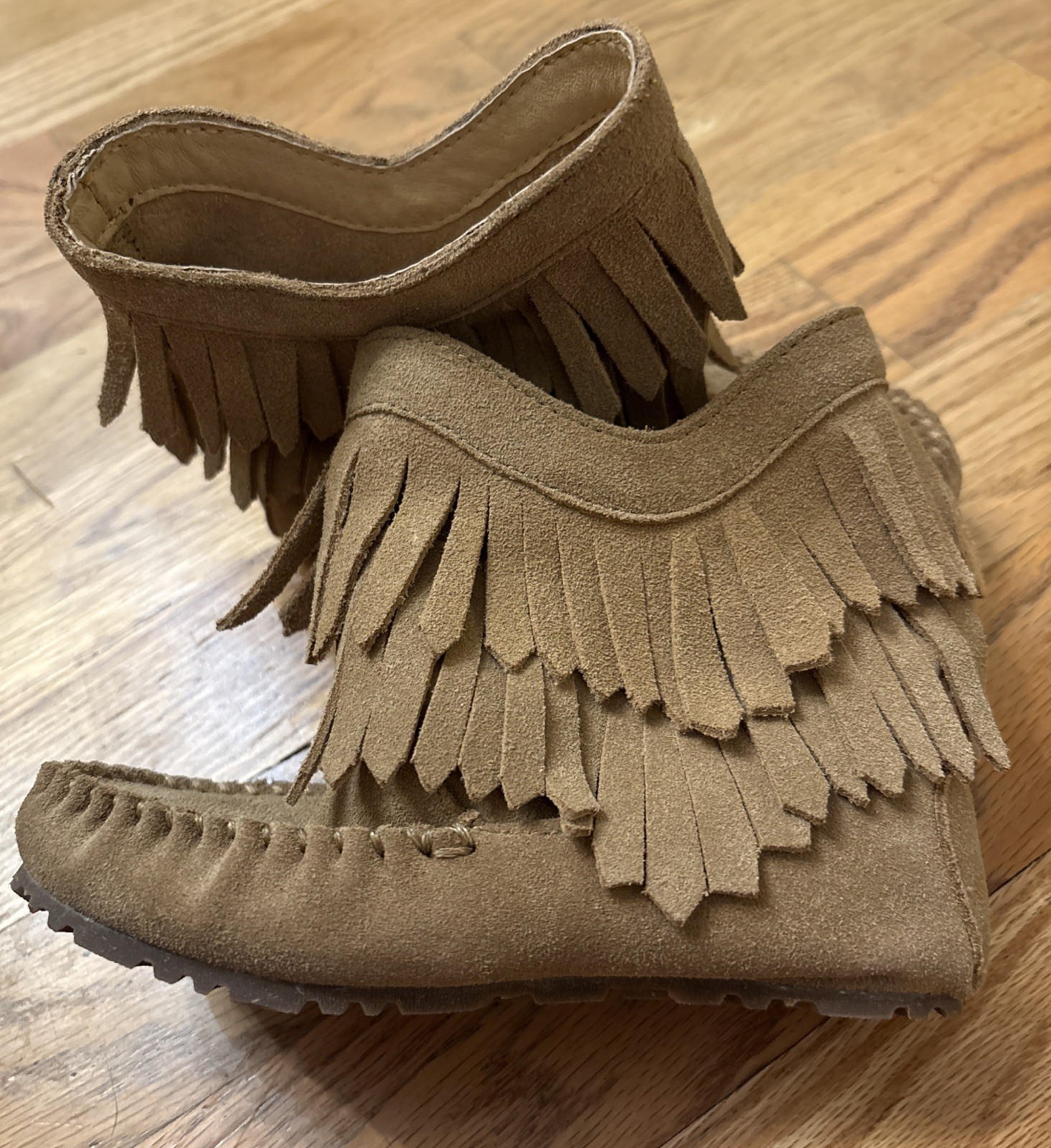 Manitobah Mukluks Kids Size C11 Brown Suede Leather Fringe Boots New