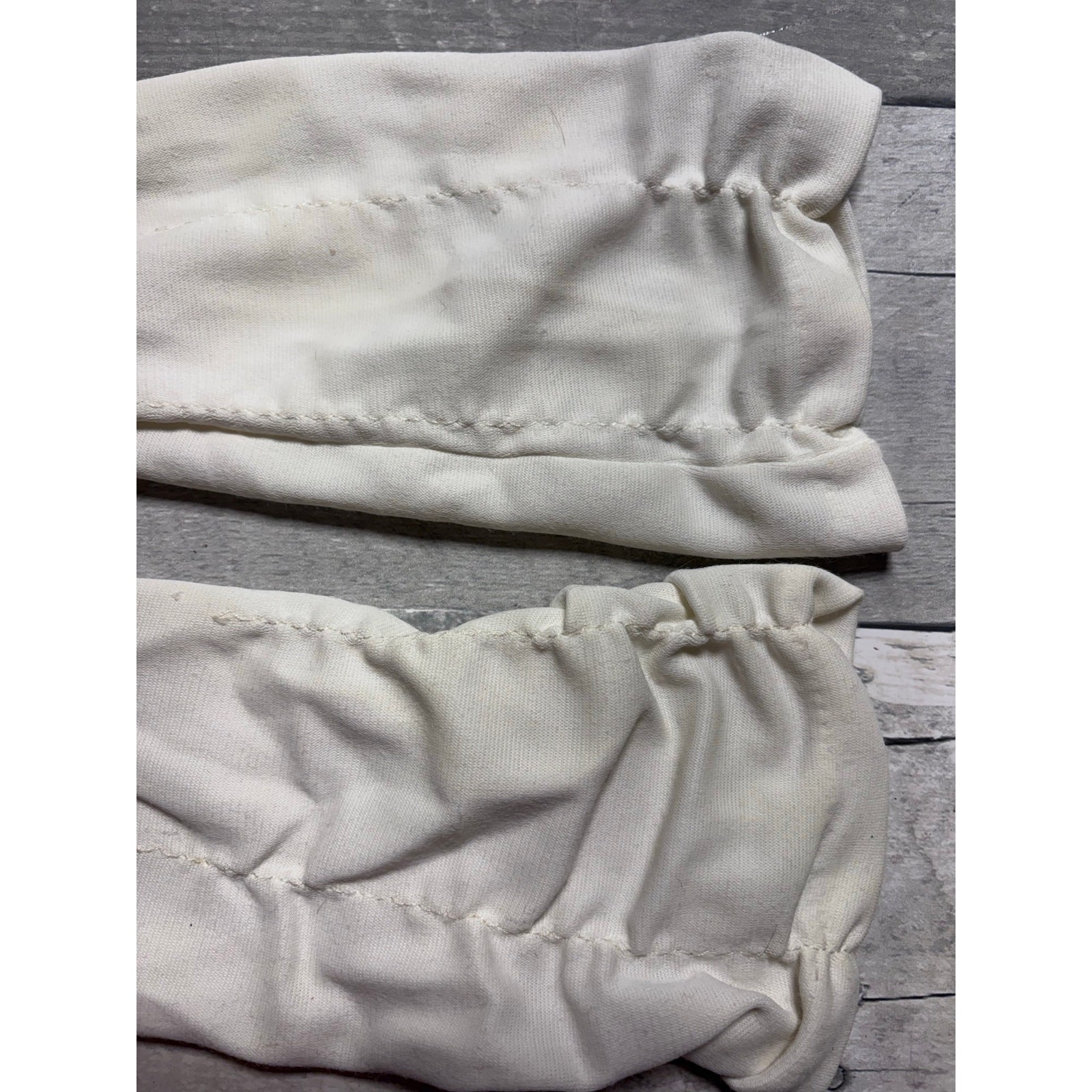 Vintage Ivory Gloves Nylon? Adult Small? Rouched Mid Elbow Mid Century 1950-60s