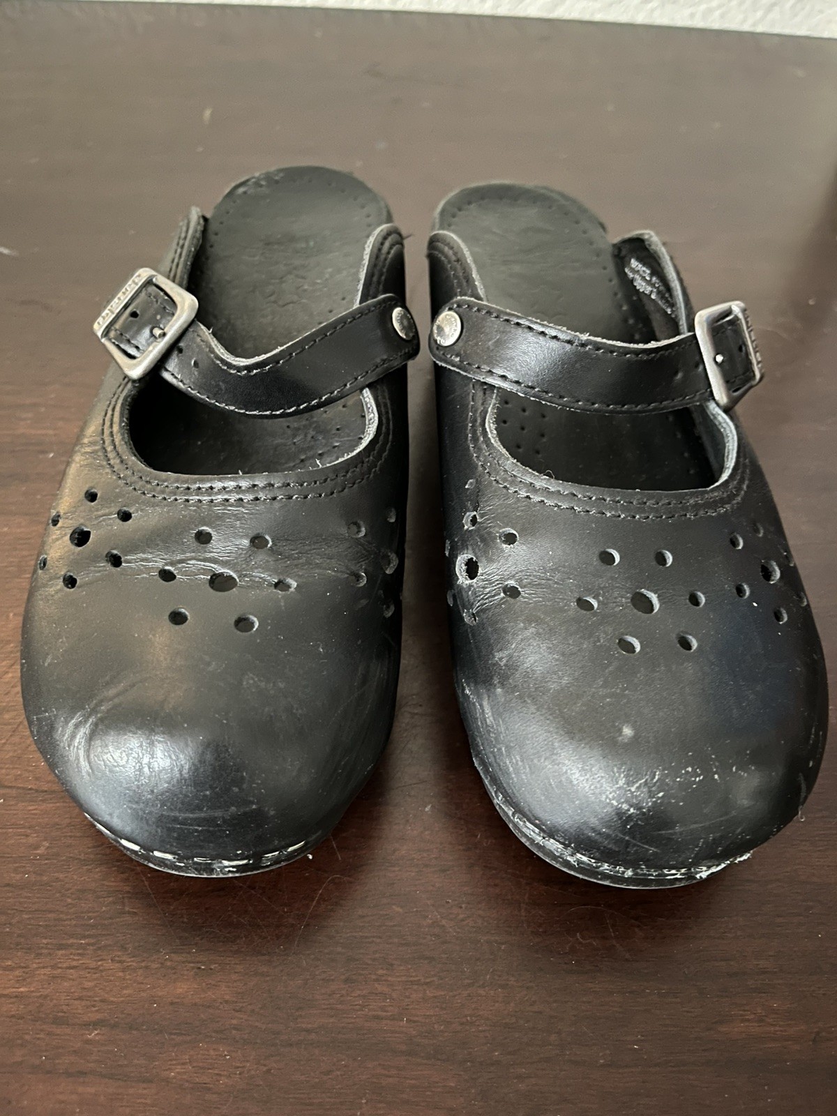 Dansko Black Leather Mary Jane Buckle Clog Sandal EU38 US7.5-8