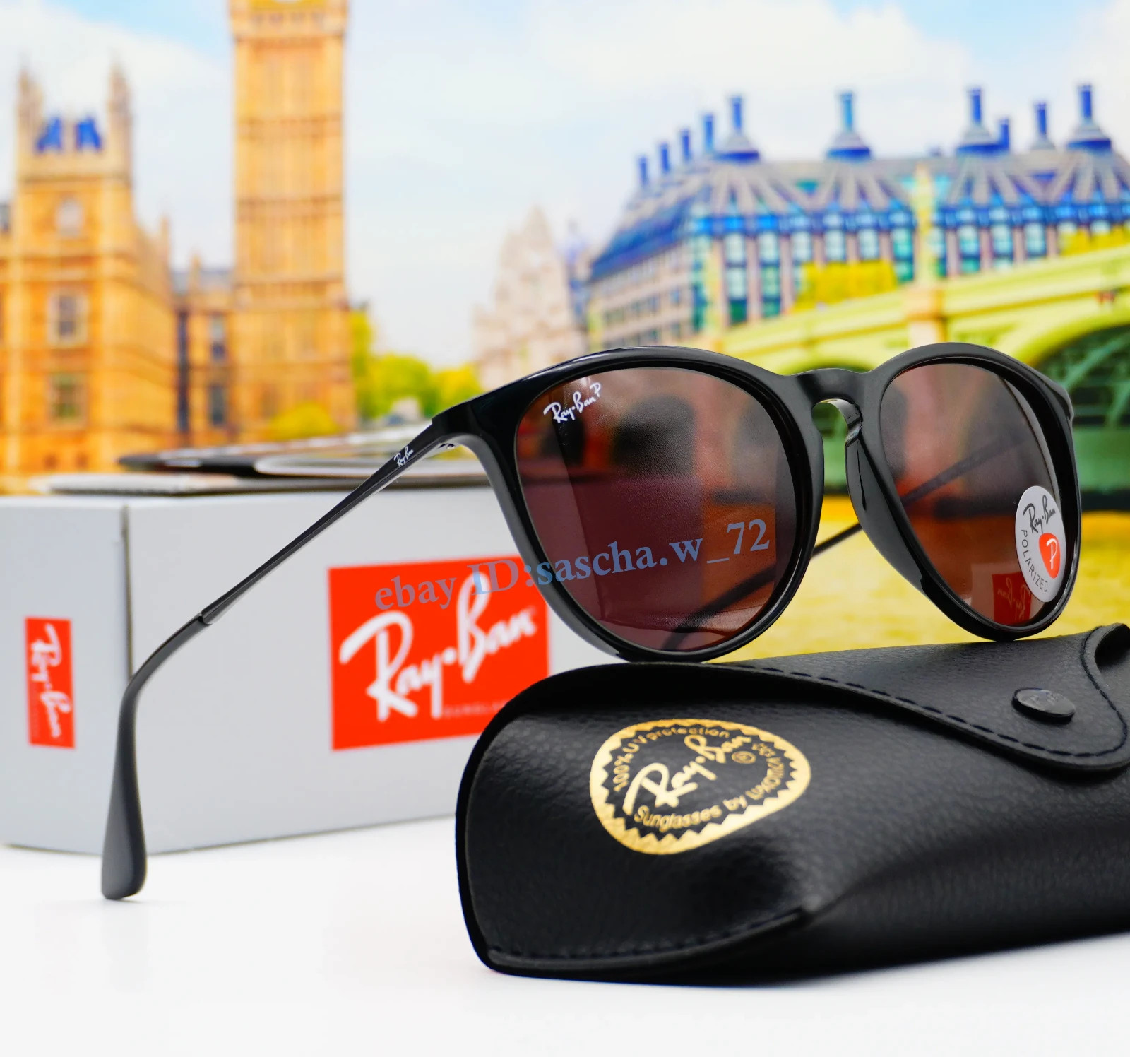 Ray-Ban Erika RB4171 6015Q Sunglasses Lens Purple Polarized/ Black Frames 54MM