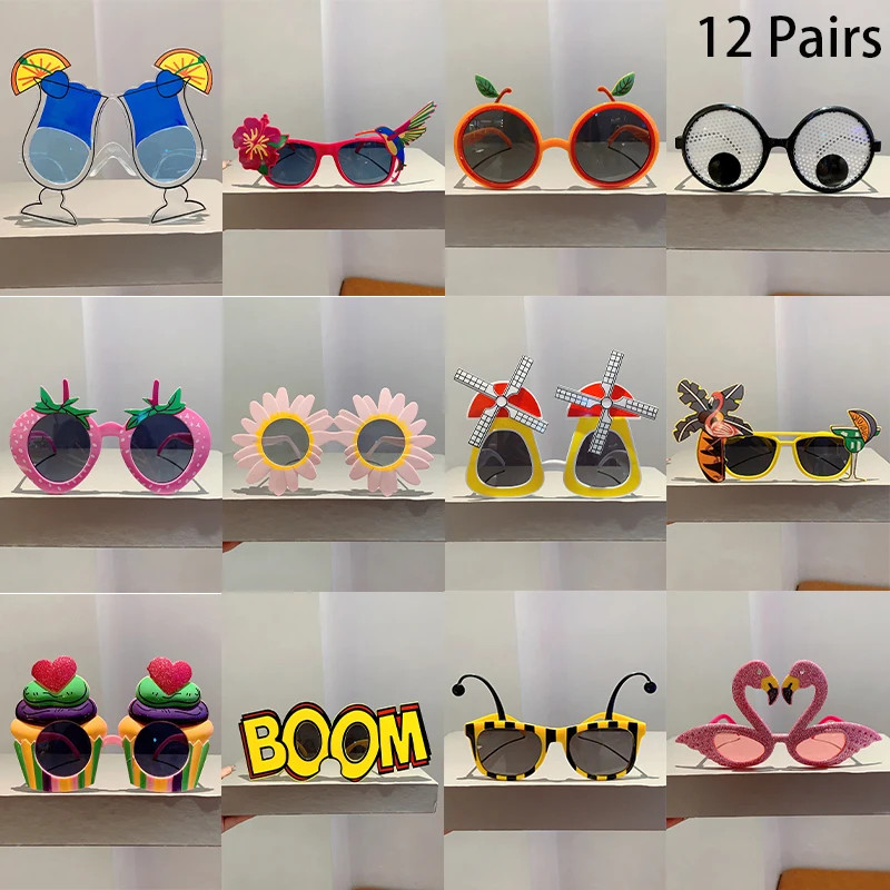 12 Pairs per Set Cute Beach Sunglasses 2025 Men Funny Summer Vacation Decorative