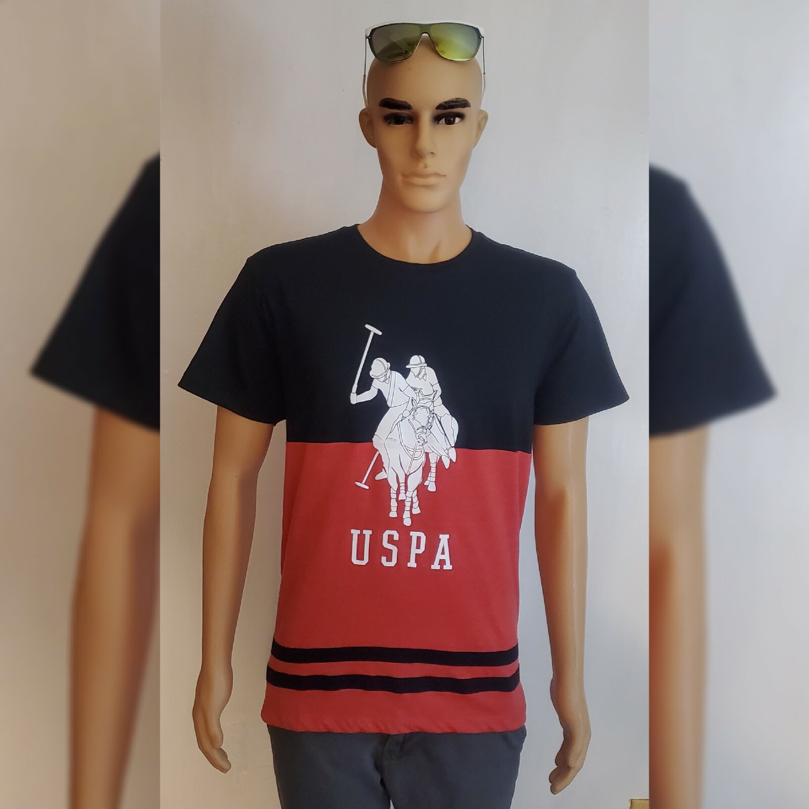 US POLO ASSN TSHIRT MEN CREW NECK SHORT SLEEVE SIZ L BLACK TWO POLO PLAYERS LOGO
