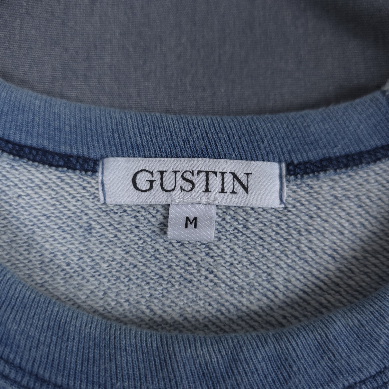 Gustin Indigo Contrast Stitch Crewneck Sweatshirt Mens Medium Faded Distressed