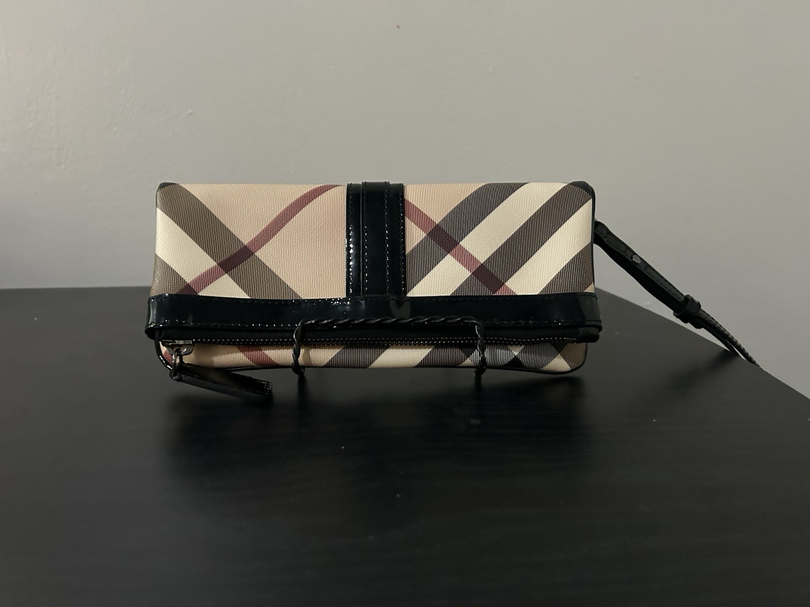 Burberry Beige Check Zip Wristlet Clutch Pouch w/ Original Dust Bag