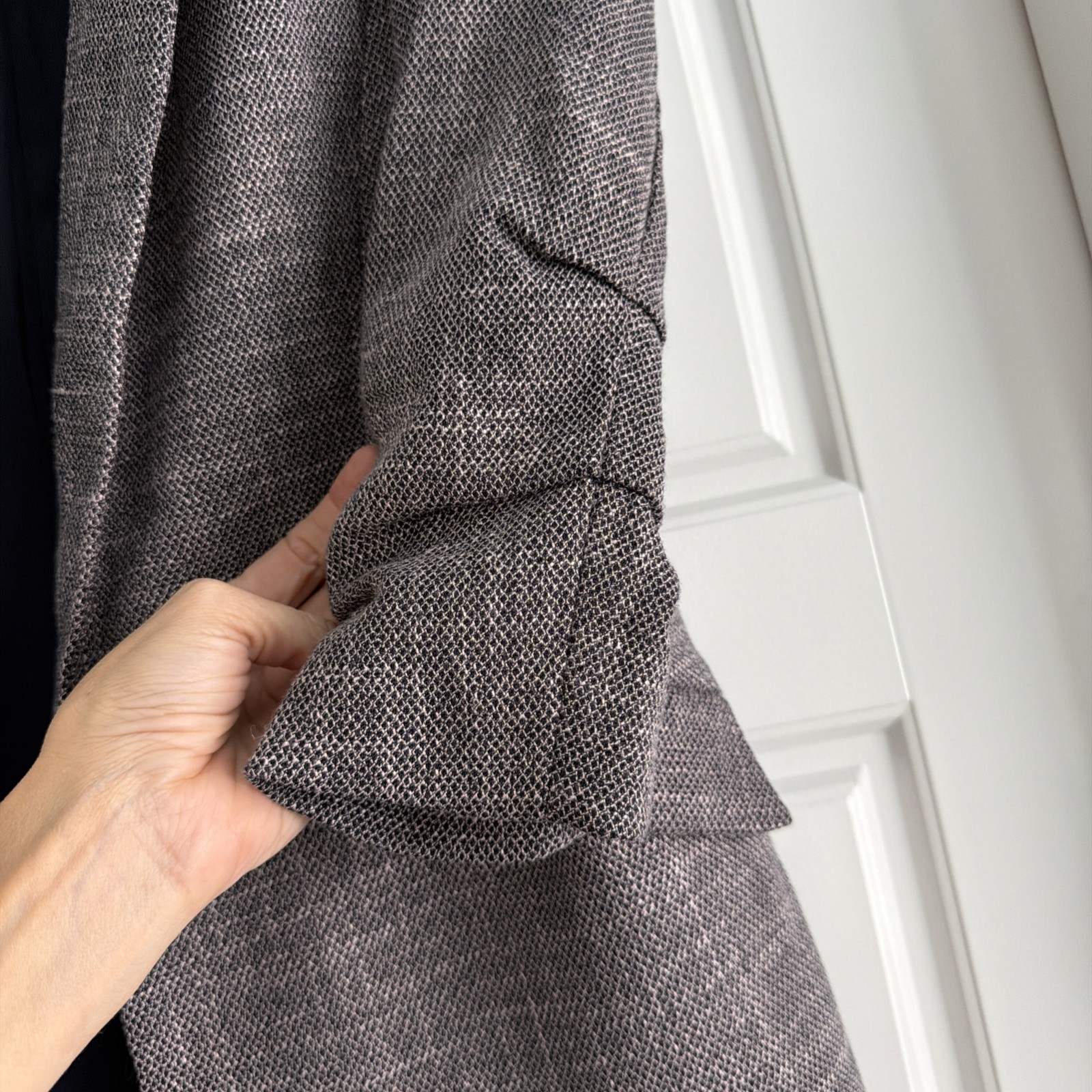 Skies Are Blue Black Knit Blazer Jacket Ruched Sleeve Open Front Small