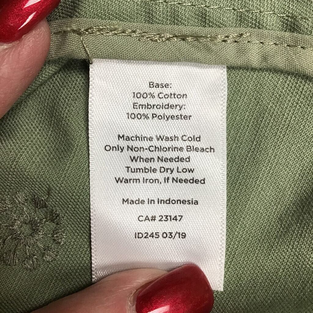 Talbots Womens Safari Jacket Green Floral Embroidered Pockets Cotton Petites SP