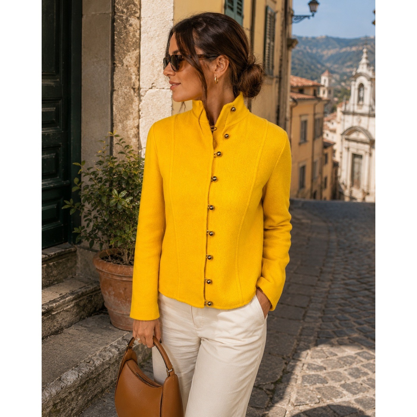 Luciana Zuffi Italy Wool Cashmere Angora Yellow Military Jacket IT 46 US L