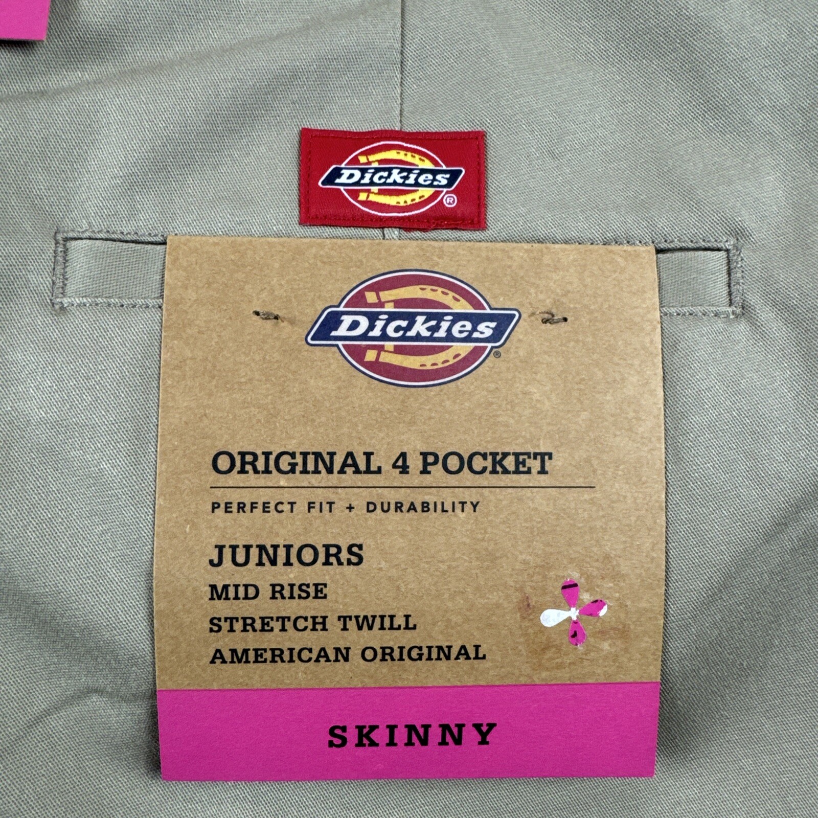 Dickies Skinny 4 Pocket Khakis Juniors 24 Mid Rise Chinos Slacks Trouser Stretch