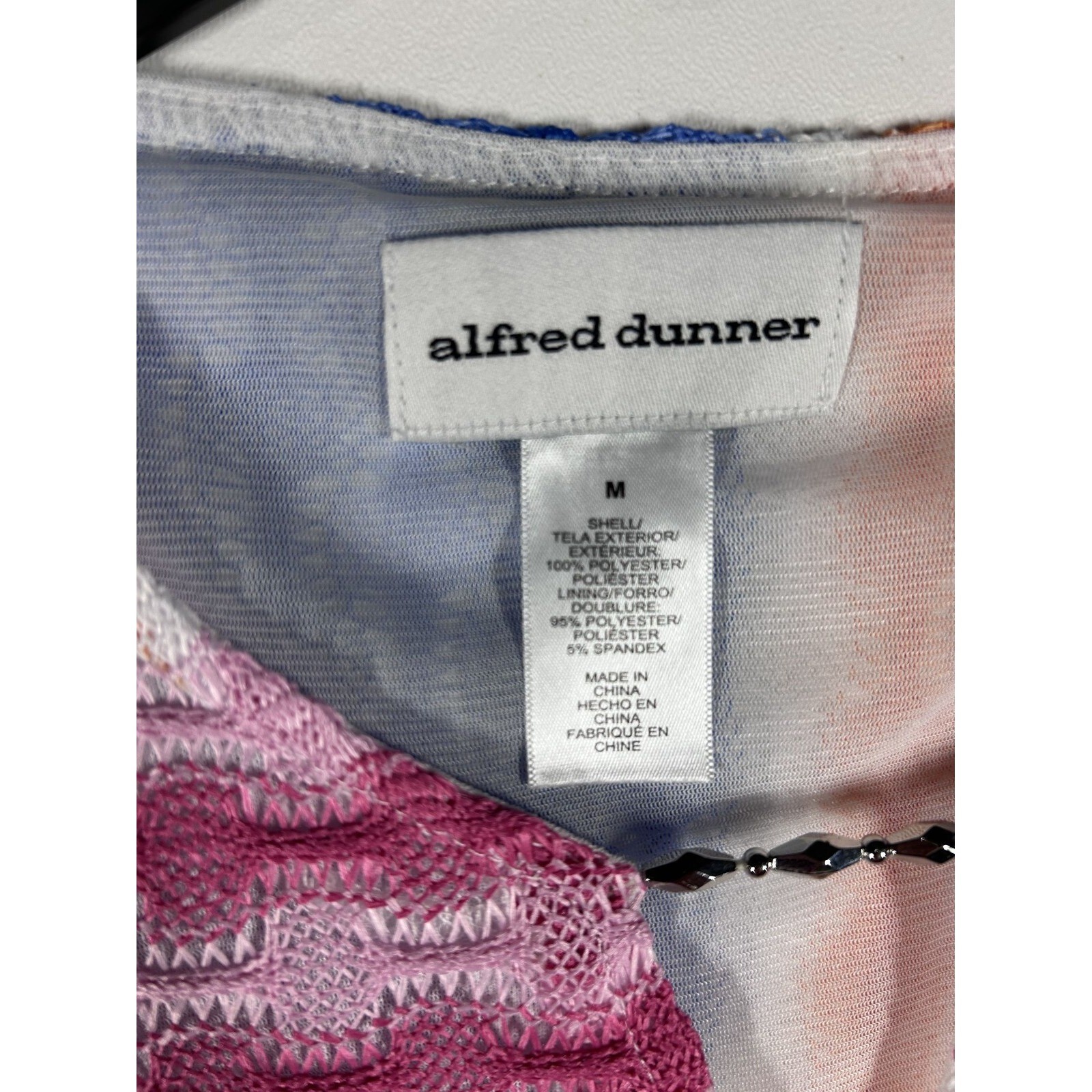 Alfred Dunner Paradise Island Striped Mesh Top Split Neck Size Medium NWT