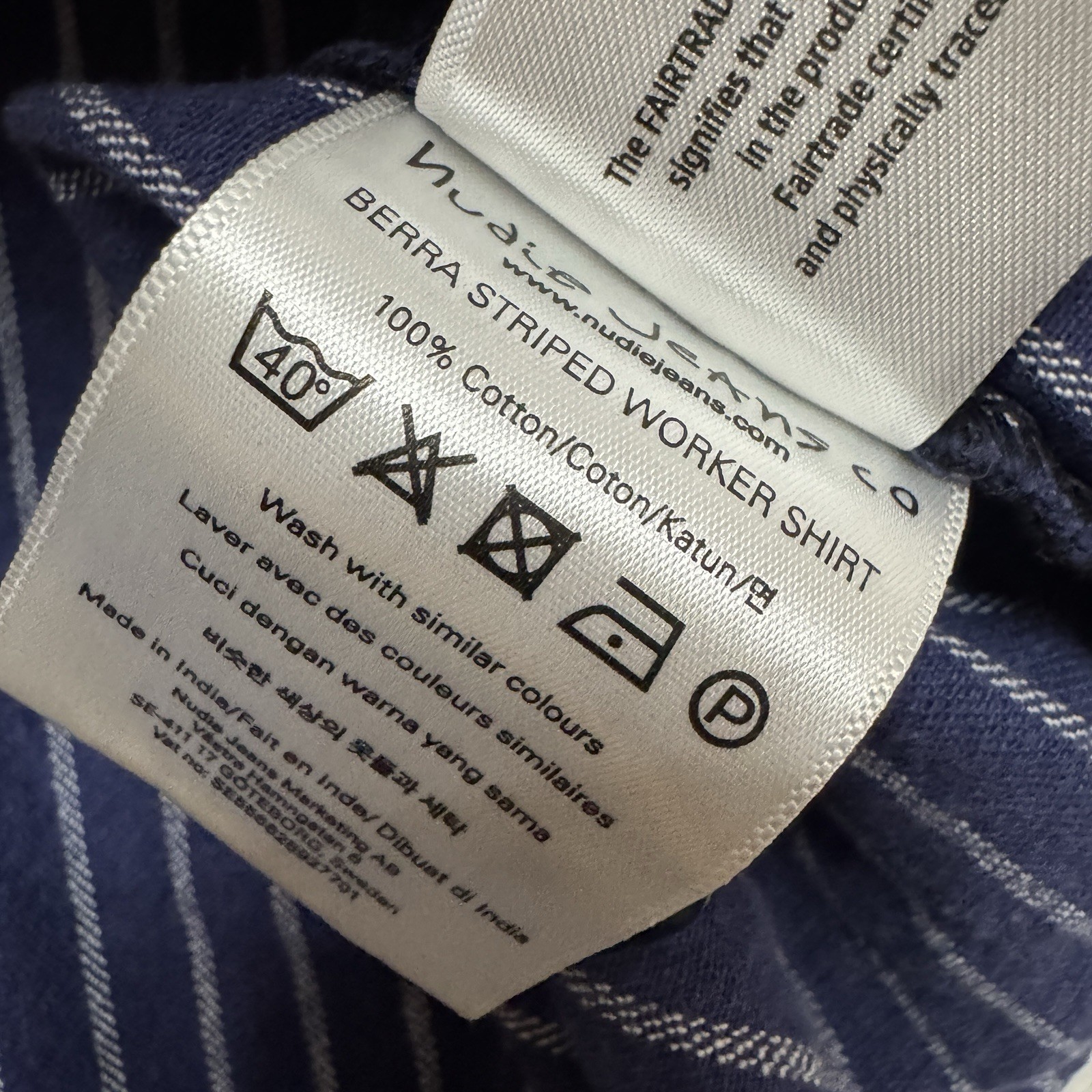 Nudie Jeans XL Berra Worker Shirt Mens Cotton Striped Railroad