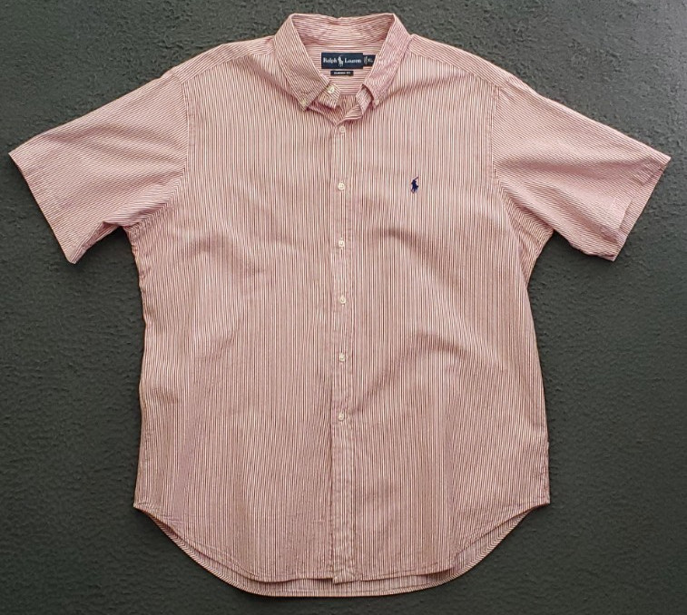 VTG Ralph Lauren Seersucker Button Down Men Sz XL Red Stripe Classic Fit Boating