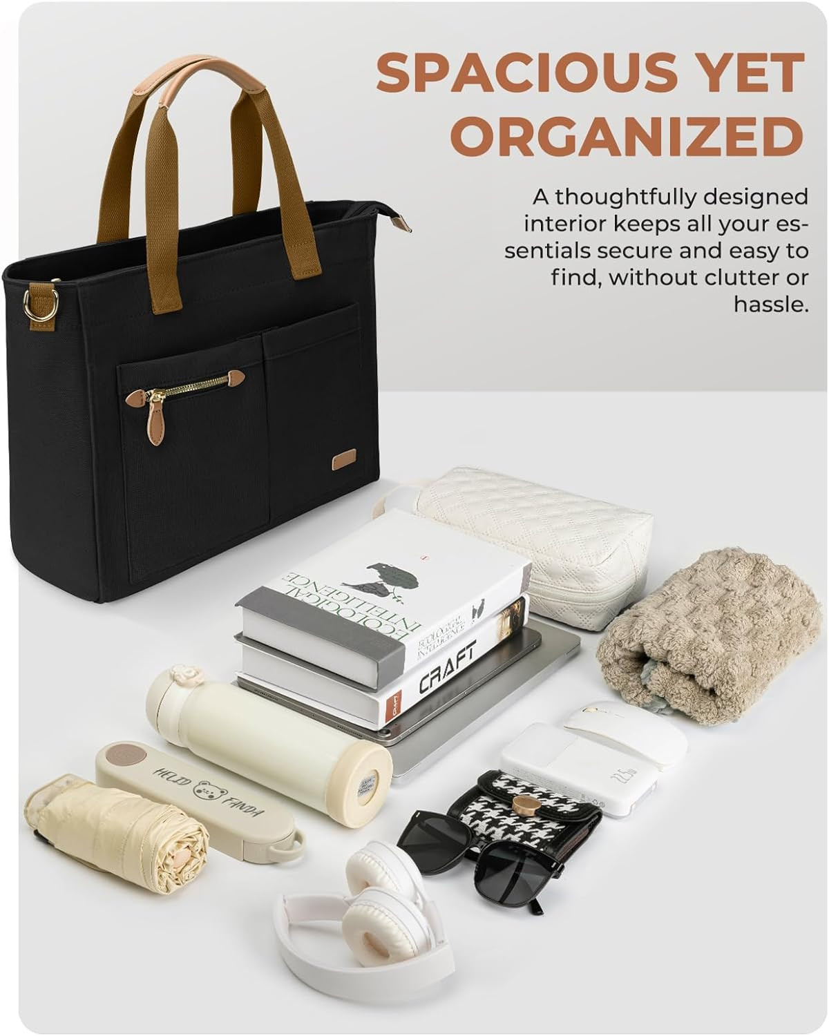 Canvas Tote Bag for Women, Large Tote Bag with Zipper & Compartments for Work C