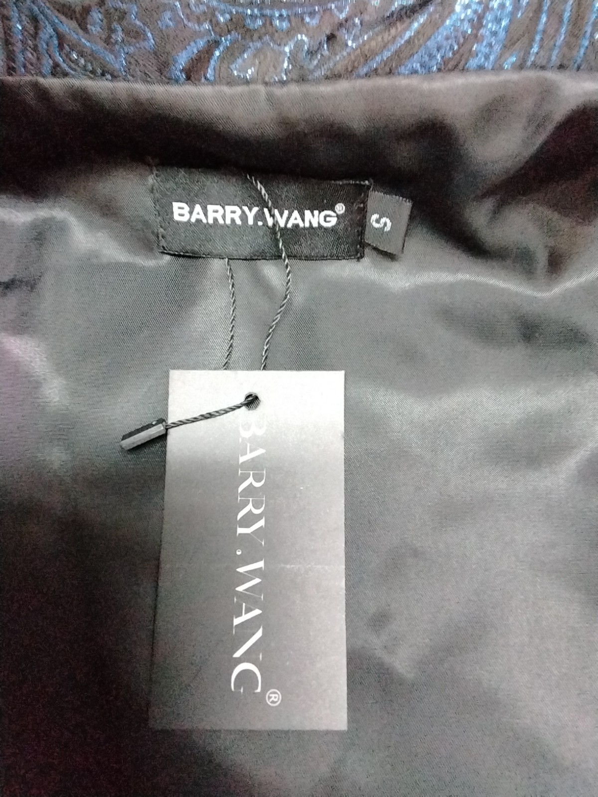 Men’s Small BARRY WANG Black Blue Paisley Silk Blend Vest Waistcoat NWT