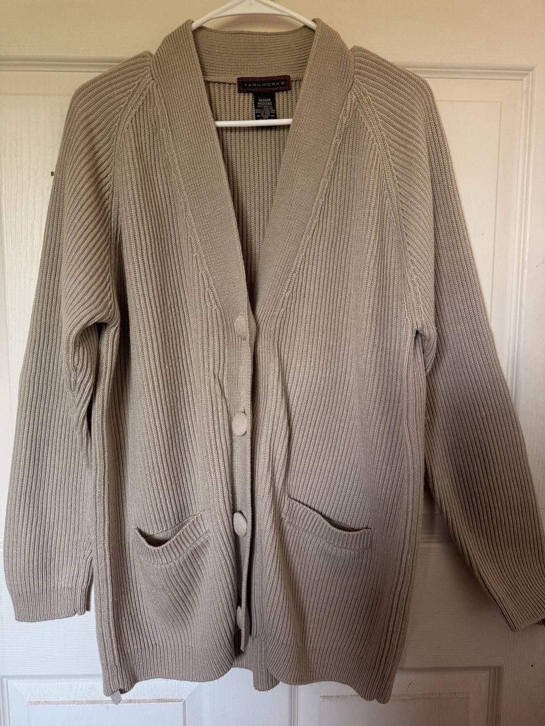 Yarnworks Vintage Beige Ribbed Knit Chunky Cardigan Sweater