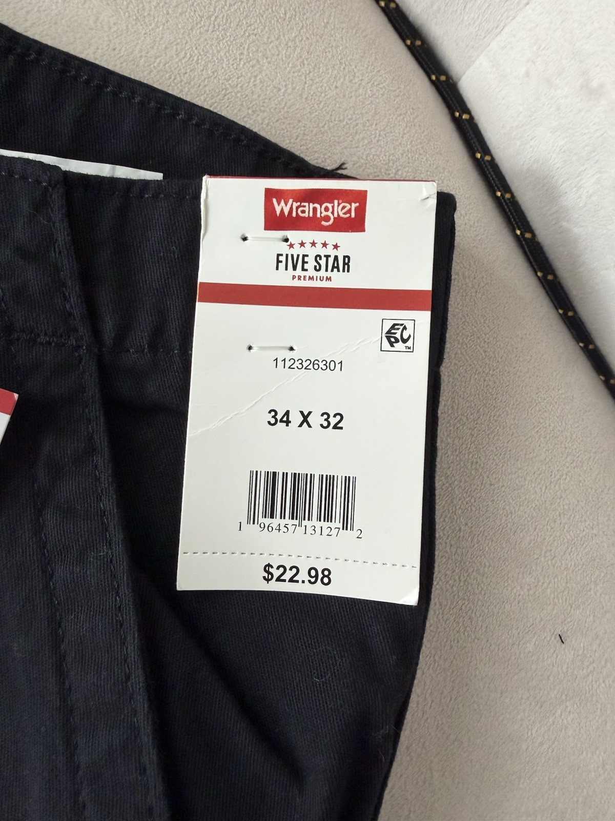 Wrangler Five Star Men’s Black Cargo Pants 34W Regular Taper Stretch Pockets