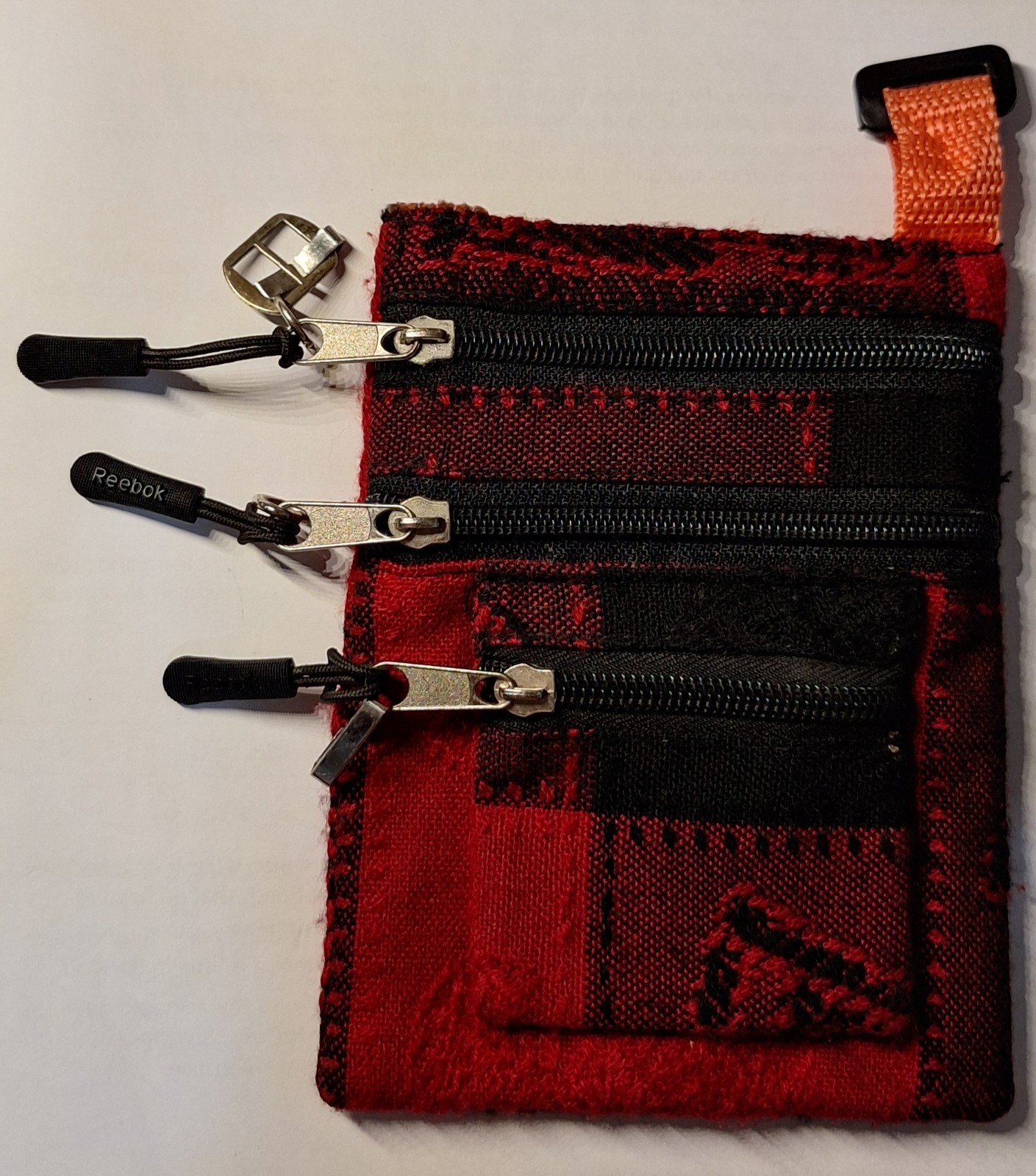 Reebok Red/Black/Orange Geometric Multi-Zip Wallet Pouch w/ Wrist Strap