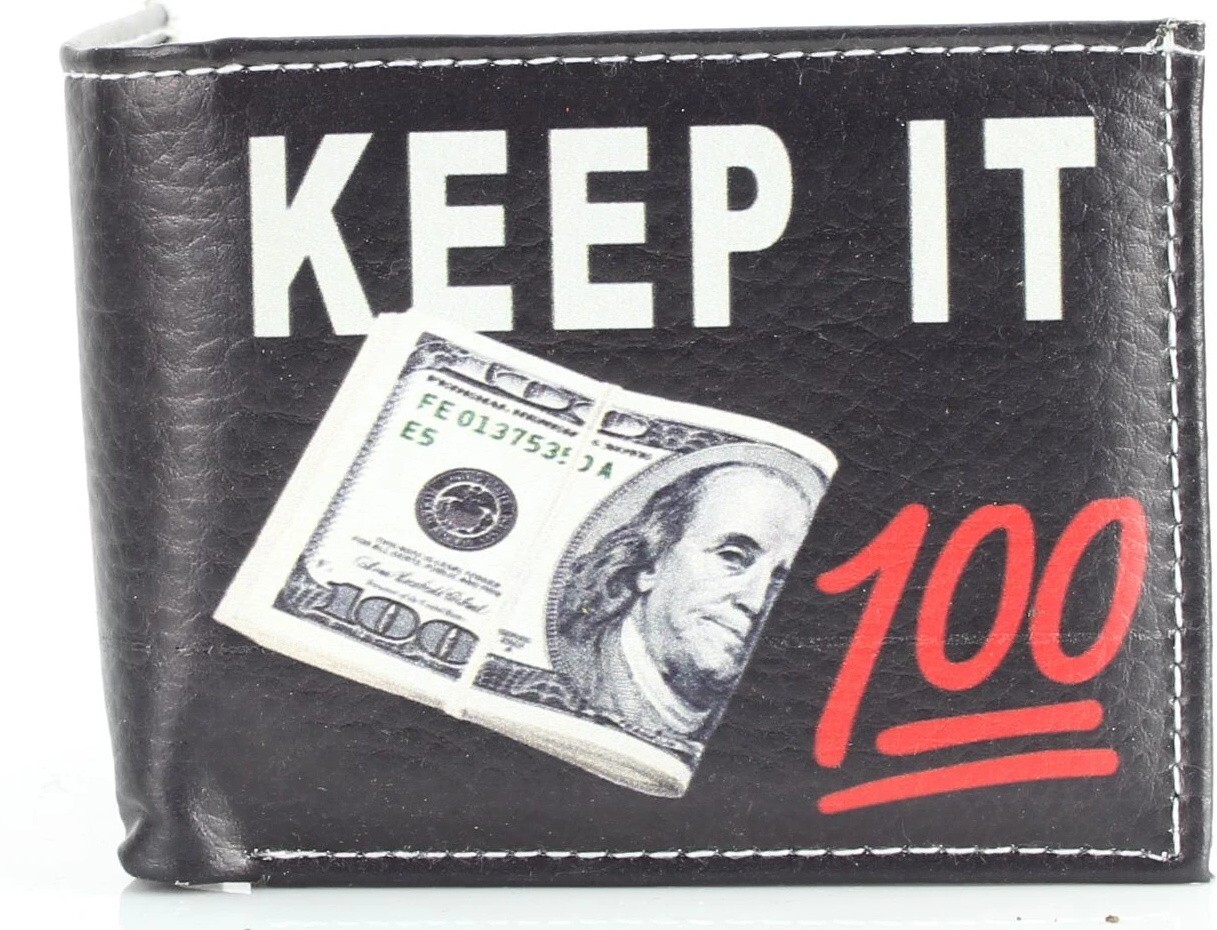 Keep It 100 $100 Bill Printed Wallet Handcrafted BI-Fold Men’s Vegan Leather