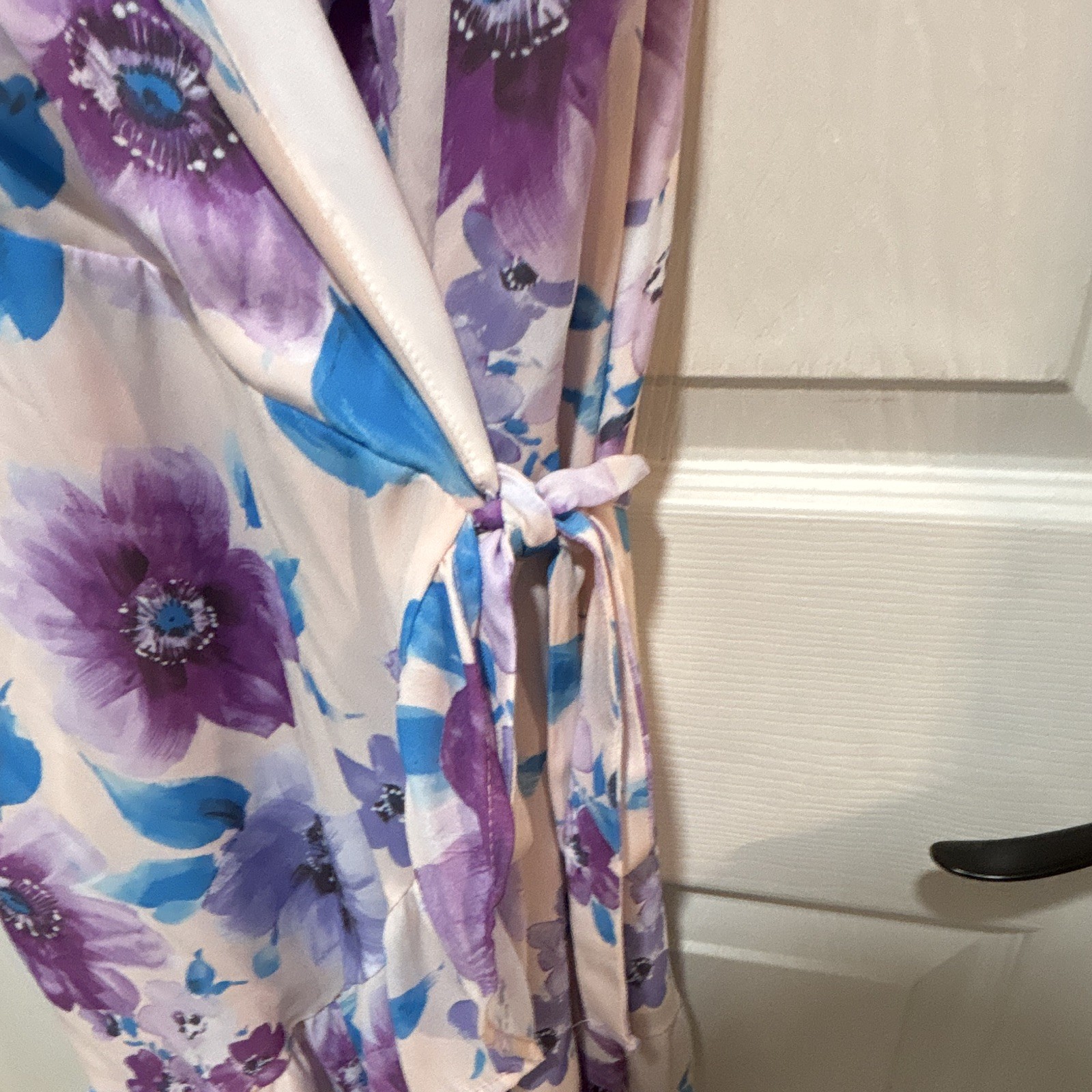 Pink Lily Floral Wrap Tie dress S White Purple Blue Ruffle V-Neck Strap