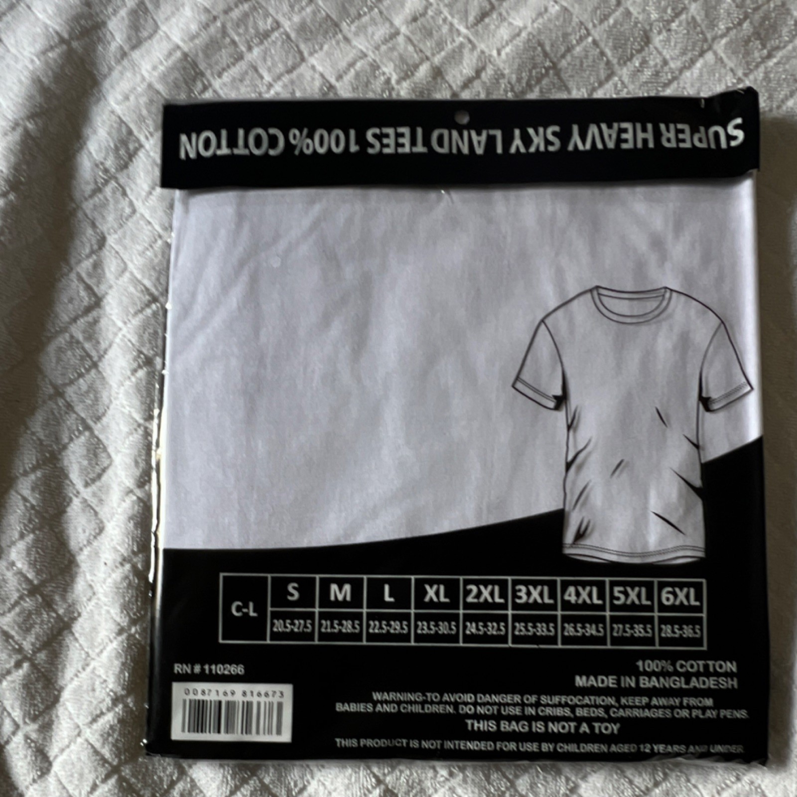 Sky Land Men’s M Heavyweight 100% Cotton White Jersey Short Sleeve T-Shirt