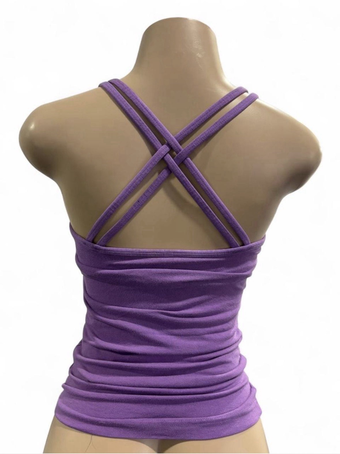 Green Apple Purple Strappy Cross-Back Tank Top S Scoop Neck Sleeveless Solid