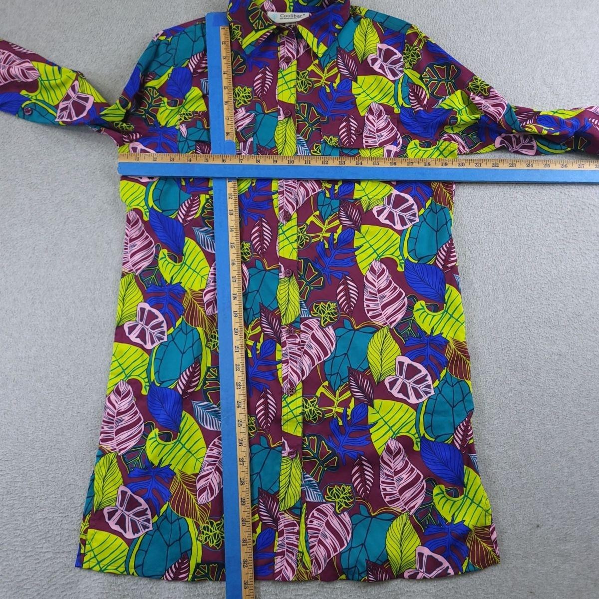 Coolibar Shirt Womens Small Multicolor Tropical Leaf Button Up UPF 50+ Tunic